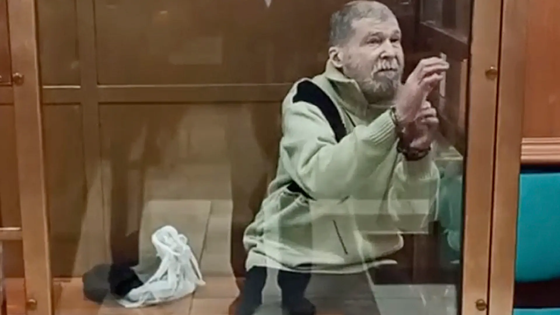 FILE - In this photo taken from video released by the Moscow City Court Press Service, Stephen Hubbard, a U.S. citizen accused of fighting as a mercenary in Ukraine against Russia stands in a glass cage during a court session in the Moscow City court in Moscow, Russia, Oct. 7, 2024. (Moscow City Court Press Service via AP, File)