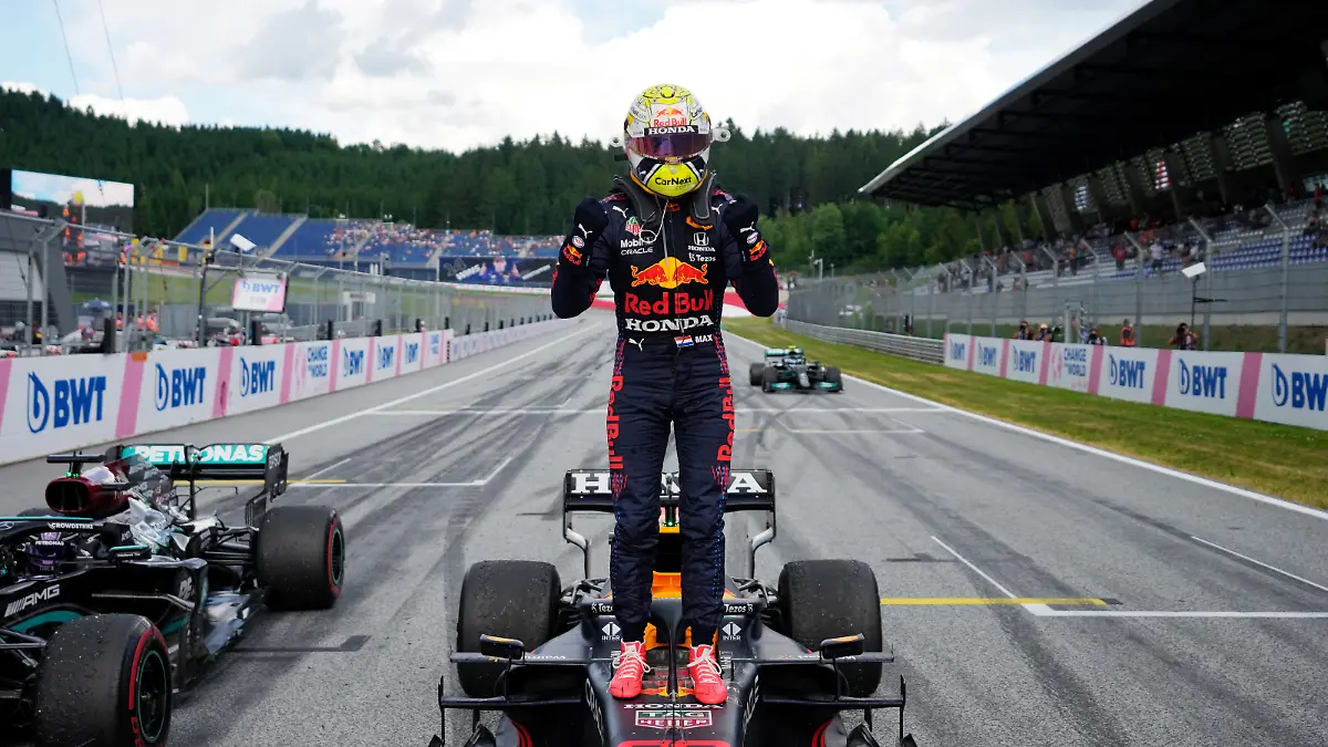SPIELBERG, AUSTRIA - JUNE 27: Race winner Max Verstappen of Netherlands and Red Bull Racing celebrates in parc ferme during the F1 Grand Prix of Styria at Red Bull Ring on June 27, 2021 in Spielberg, Austria. (Photo by Darko Vojinovic - Pool/Getty Images)