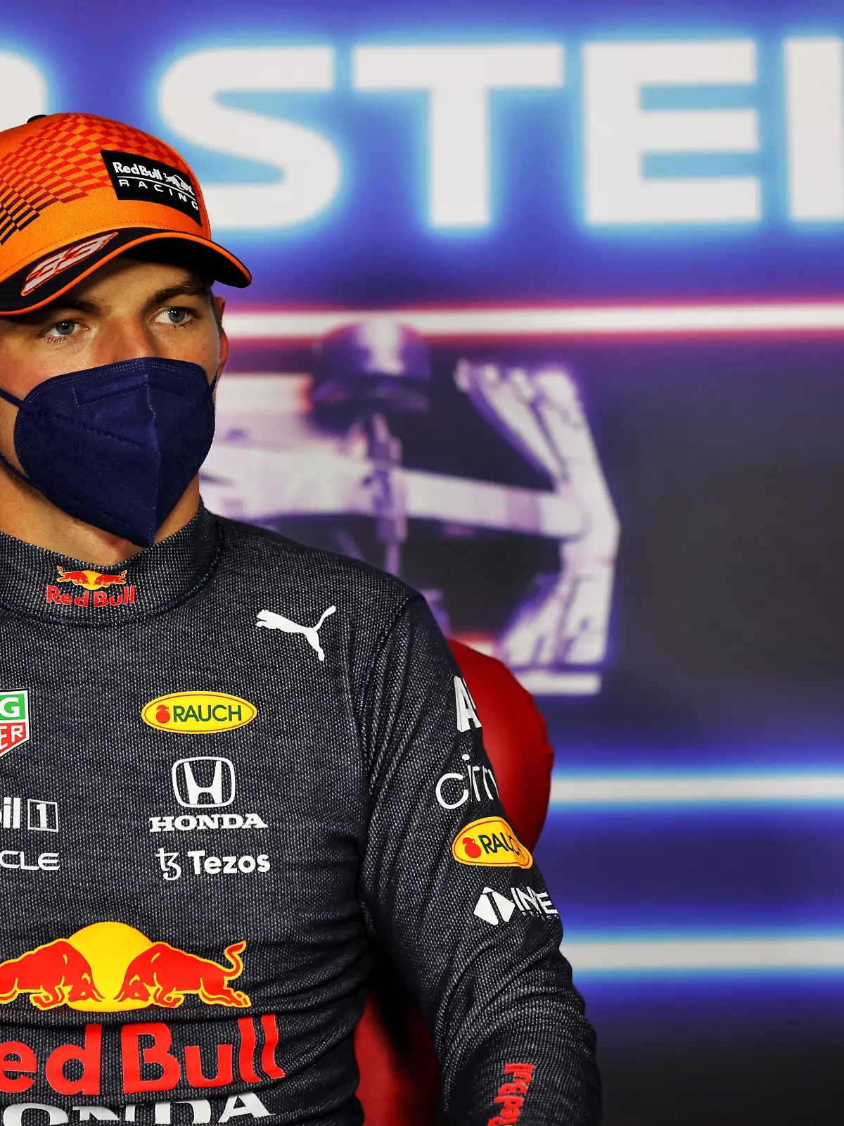 SPIELBERG, AUSTRIA - JUNE 26: Pole position qualifier Max Verstappen of Netherlands and Red Bull Racing talks in the press conference after qualifying ahead of the F1 Grand Prix of Styria at Red Bull Ring on June 26, 2021 in Spielberg, Austria. (Photo by Russell Batchelor - Pool/Getty Images)