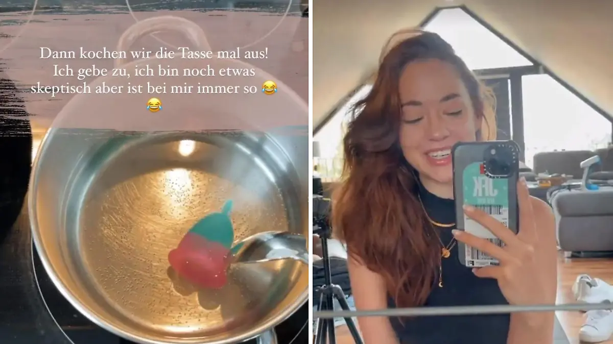 Natalie Stommel zeigt, wie sie ihre Menstruationstasse abkocht.