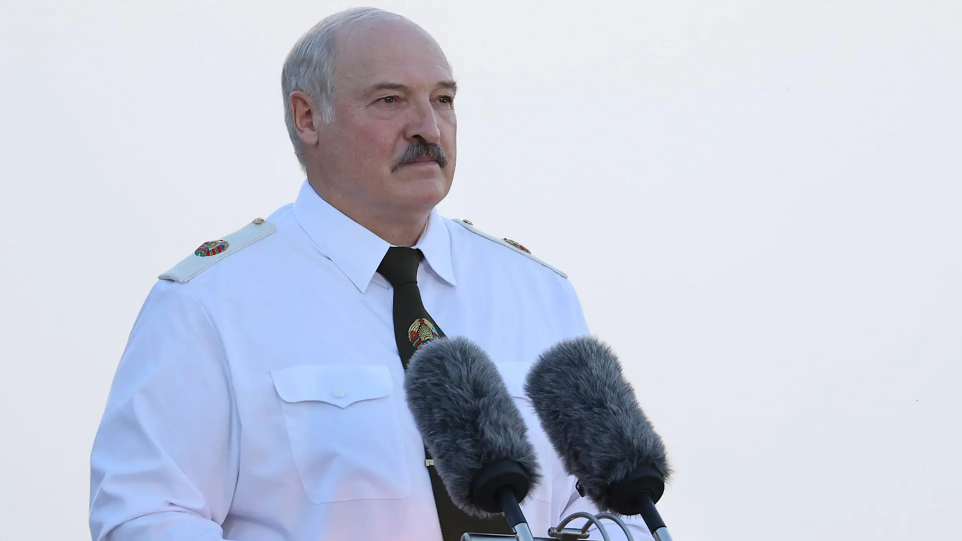 Belarusian President Alexander Lukashenko attends a ceremony to mark the 80th anniversary of Germany's attack on the Soviet Union in World War II in the Brest Fortress memorial, 360 km (225 miles) southwest of Minsk, Belarus, Tuesday, June 22, 2021. (Maxim Guchek/BelTA Pool Photo via AP)