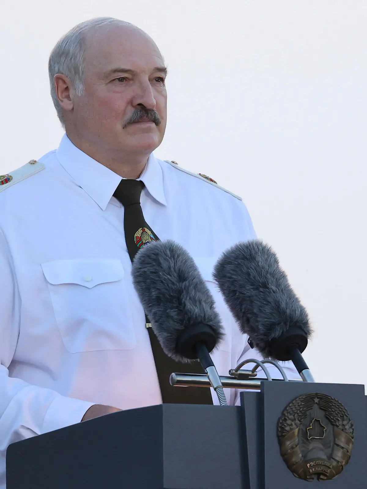 Belarusian President Alexander Lukashenko attends a ceremony to mark the 80th anniversary of Germany's attack on the Soviet Union in World War II in the Brest Fortress memorial, 360 km (225 miles) southwest of Minsk, Belarus, Tuesday, June 22, 2021. (Maxim Guchek/BelTA Pool Photo via AP)