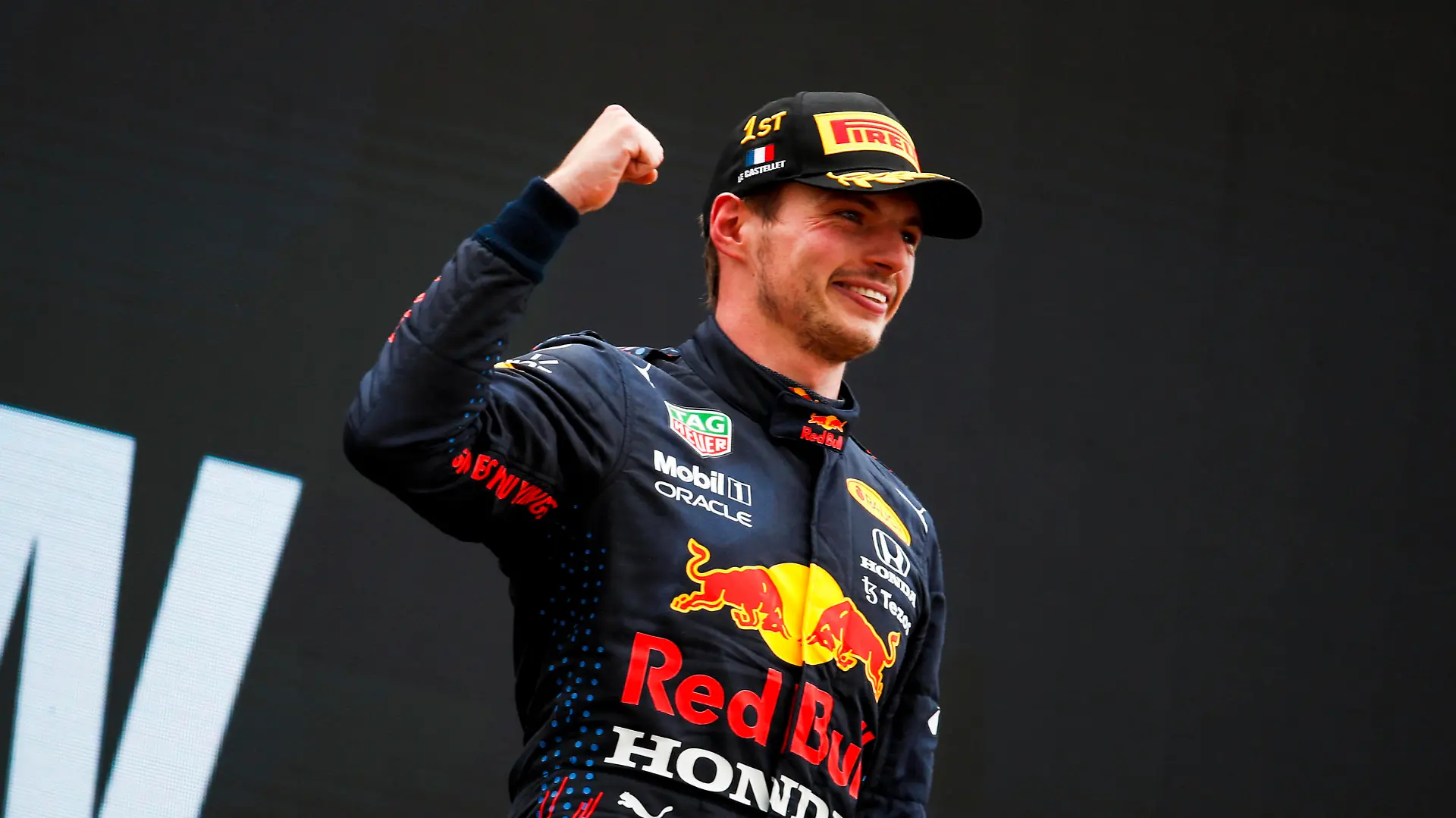 Formula 1 2021: French GP CIRCUIT PAUL RICARD, FRANCE - JUNE 20: Max Verstappen, Red Bull Racing, 1st position, celebrates on the podium during the French GP at Circuit Paul Ricard on Sunday June 20, 2021 in Le Castellet, France. Photo by Zak Mauger / LAT Images Images PUBLICATIONxINxGERxSUIxAUTxHUNxONLY GP2107_144700_54I9612 