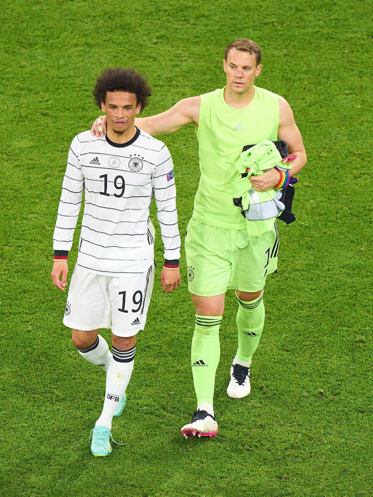 Leroy SANE, DFB 19 Manuel NEUER, DFB 1 goalkeeper, sad in the match GERMANY - FRANCE at the football European Championships 2020, Season 2020/2021, June 15, 2021 in Munich, Germany. 