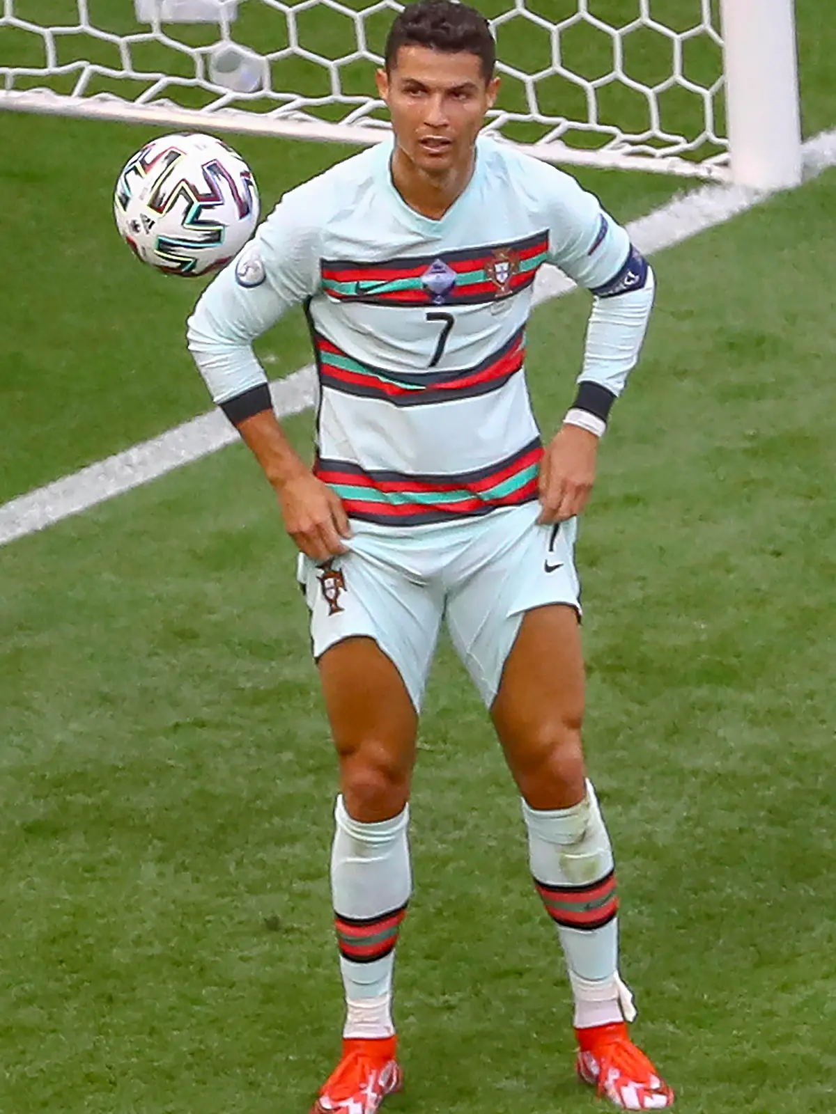 BUDAPEST, HUNGARY - JUNE 15: Cristiano Ronaldo from Portugal pulls up his shorts during the the UEFA EURO, EM, Europameisterschaft,Fussball 2020 Championship Group F match between Hungary and Portugal on June 15, 2021 in Budapest, Hungary. Photo by MB Media SPO, SOC, FOI PUBLICATIONxINxGERxSUIxAUTxONLY Copyright: xMBxMediax 