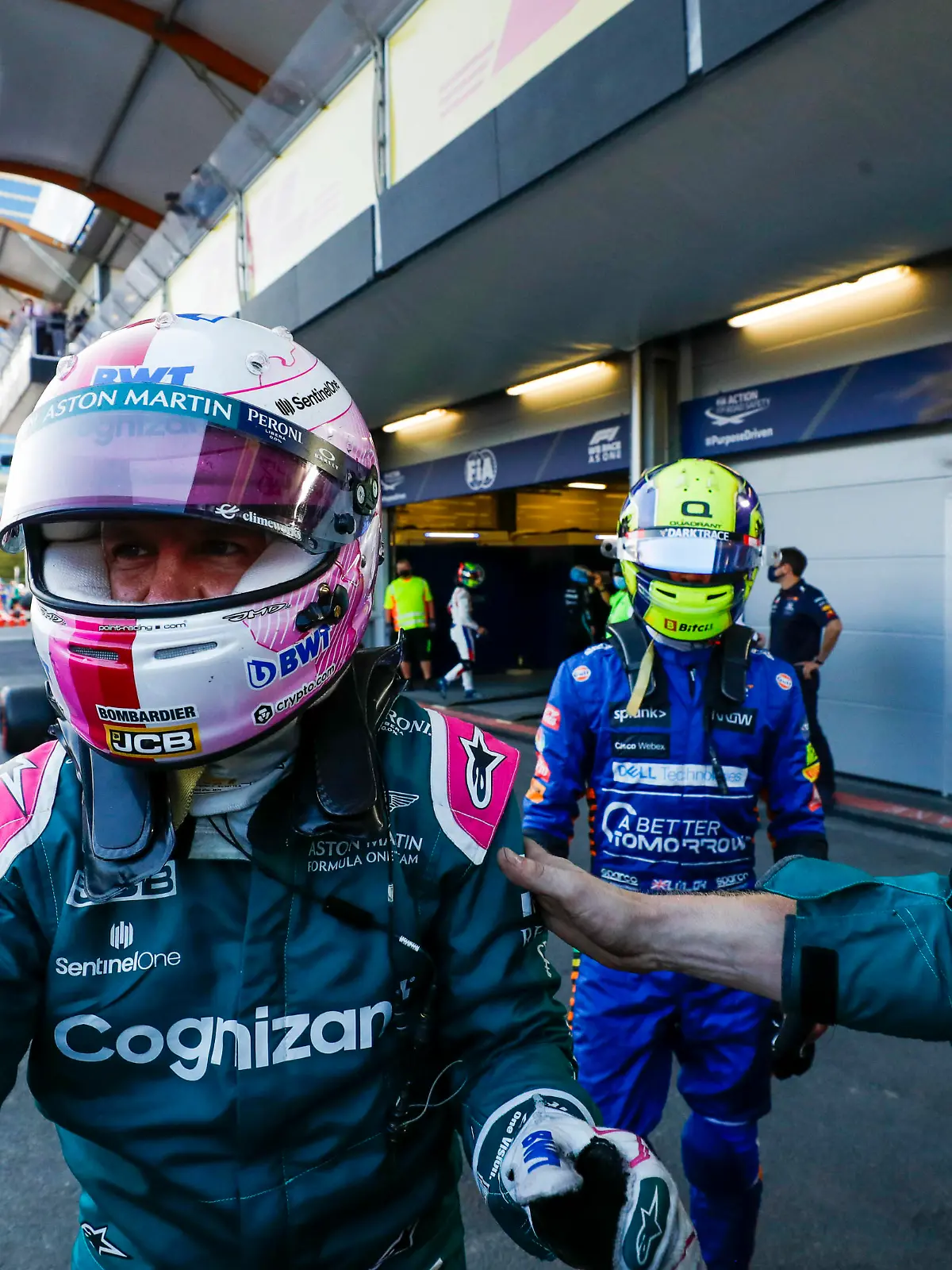 Formula 1 2021: Azerbaijan GP BAKU CITY CIRCUIT, AZERBAIJAN - JUNE 06: Sebastian Vettel, Aston Martin, 2nd position, celebrates with his team in Parc Ferme during the Azerbaijan GP at Baku City Circuit on Sunday June 06, 2021 in Baku, Azerbaijan. Photo by Glenn Dunbar / LAT Images Images PUBLICATIONxINxGERxSUIxAUTxHUNxONLY GP2106_132150_69I8074 