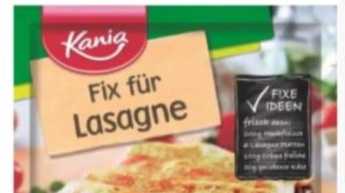 Produktbilder Kania-Fix-Saucen "Nudel-Schinken Gratin", "Bolognese" und "Lasagne"