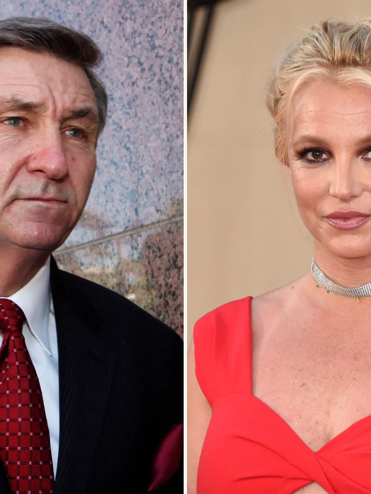 ARCHIV - 12.02.2021, USA, Los Angeles: KOMBO - Jamie Spears, Vater von Sängerin Britney Spears, verlässt das Stanley Mosk Gericht in Los Angeles (Archivfoto vom 24. Oktober 2012). Britney Spears kommt zur Premiere von "Once Upon a Time in Hollywood" in Los Angeles (Archivfoto vom 22. Juli 2019). Im Rechtsstreit mit ihrem Vater um ihre Vormundschaft hat US-Popsängerin Spears (39) einen Teilerfolg erzielt. Foto: Uncredited/AP/dpa +++ dpa-Bildfunk +++