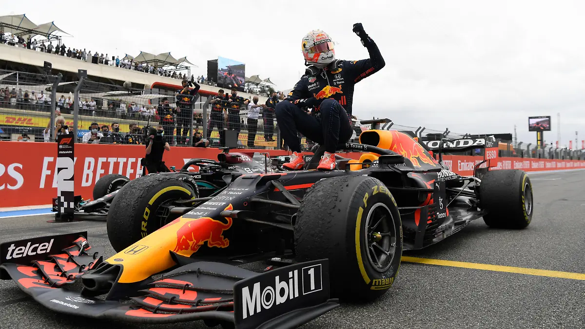 LE CASTELLET, FRANCE - JUNE 20: Race winner Max Verstappen of Netherlands and Red Bull Racing celebrates in parc ferme during the F1 Grand Prix of France at Circuit Paul Ricard on June 20, 2021 in Le Castellet, France. (Photo by Nicolas Tucat - Pool/Getty Images)