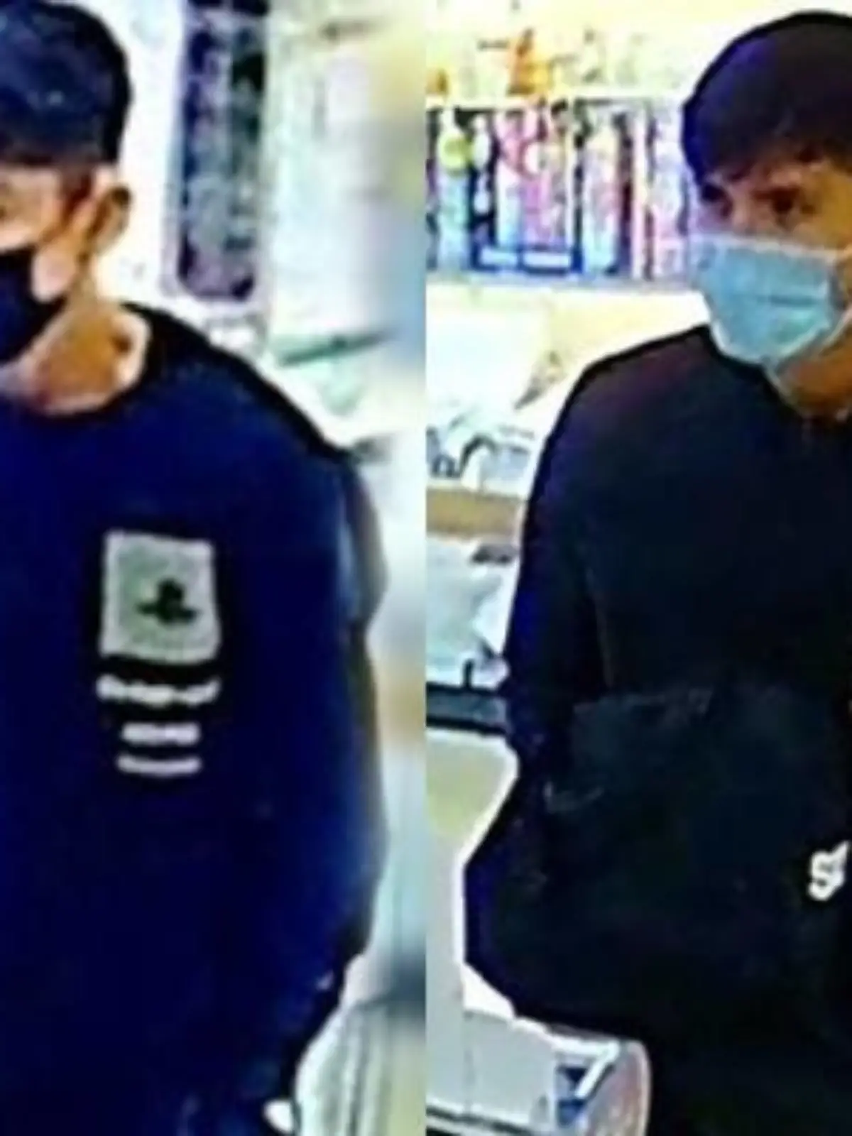 Mit diesem Foto fahndet die Polizei nach den beiden unbekannten Männern. Sie haben im November 2022 einen Kiosk in Hamburg- Blankenese überfallen.