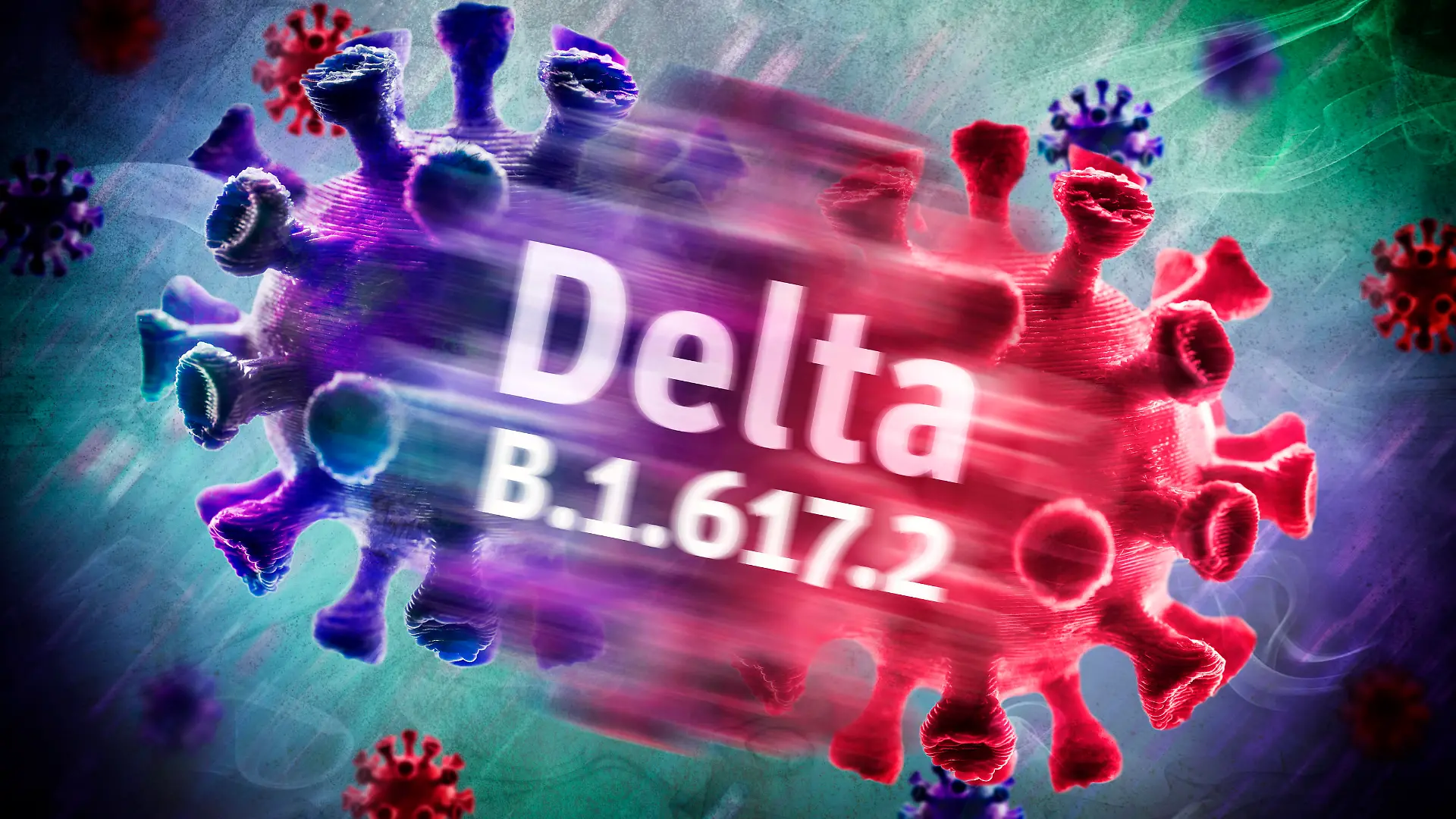 FOTOMONTAGE, Mutierter Coronavirus, Symbolfoto Delta-Variante B.1.617.2 *** PHOTOMONTAGE, Mutated coronavirus, symbol photo Delta variant B 1 617 2