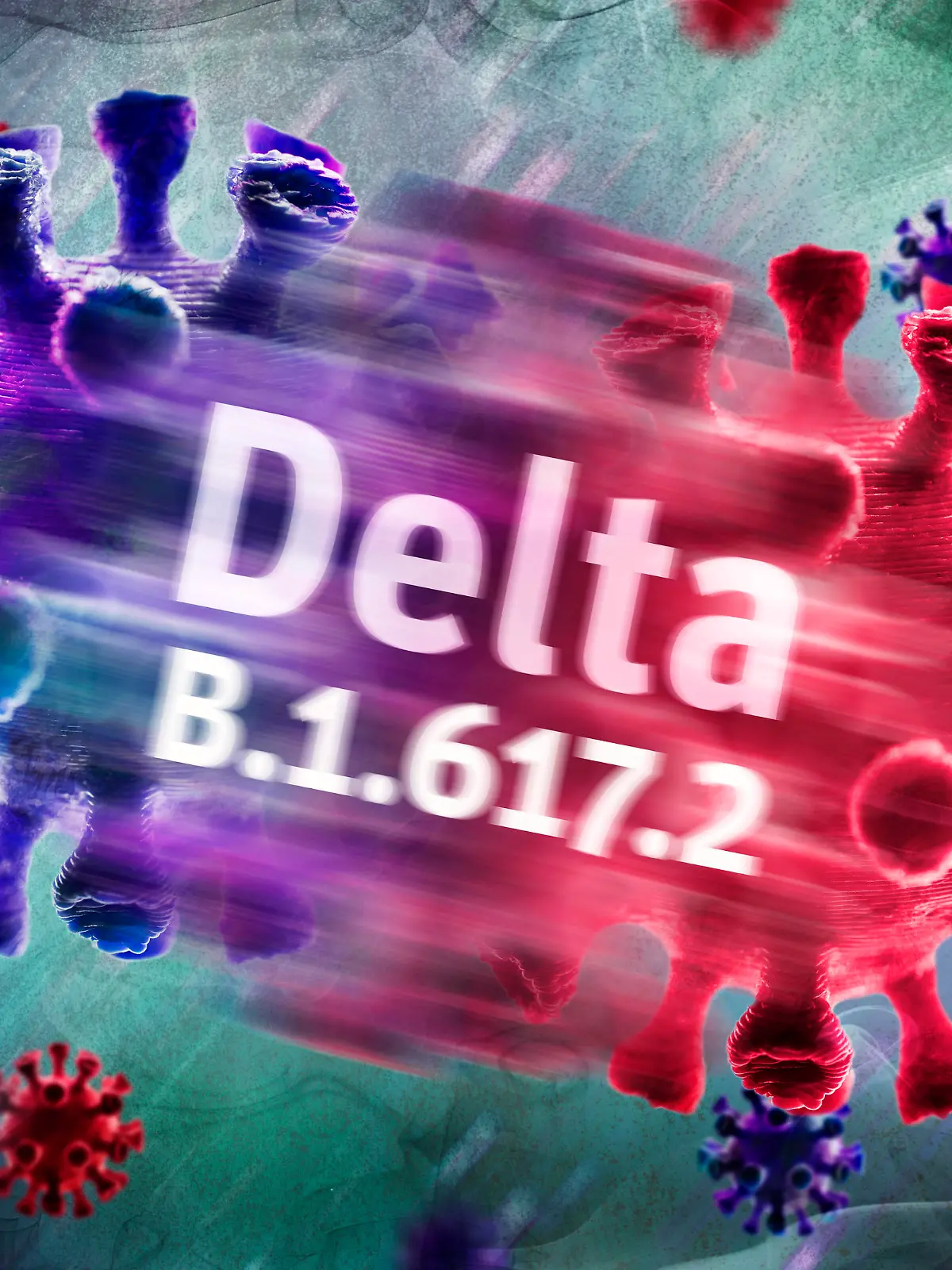  FOTOMONTAGE, Mutierter Coronavirus, Symbolfoto Delta-Variante B.1.617.2 *** PHOTOMONTAGE, Mutated coronavirus, symbol photo Delta variant B 1 617 2