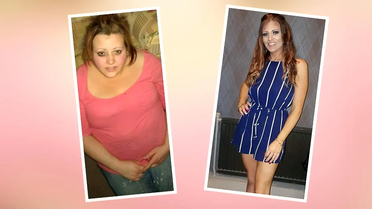 Links sieht man Laura Neil, wie sie vorher aussah, rechts ihr aktuelles, erschlanktes Aussehen.