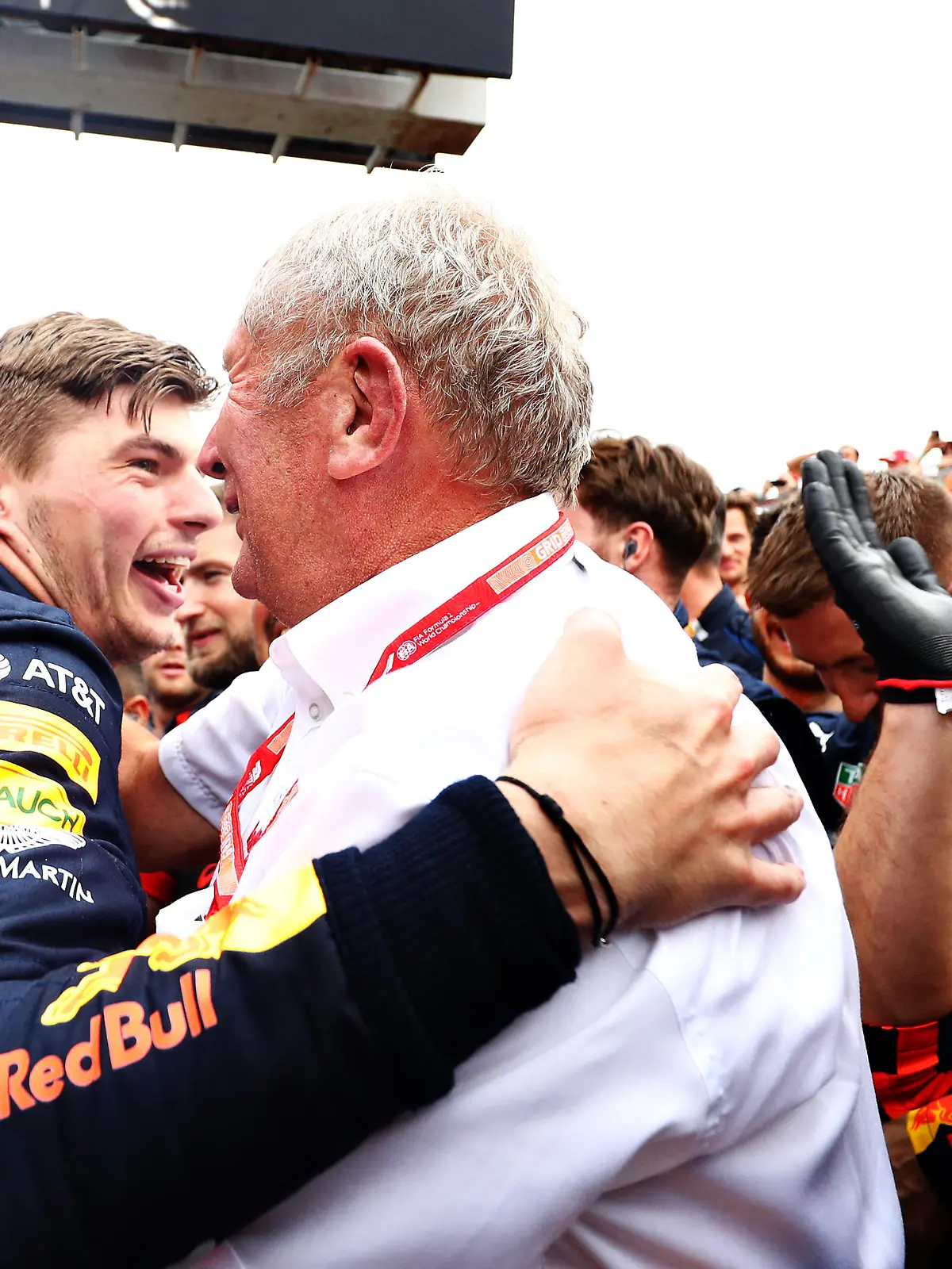 HOCKENHEIM, GERMANY - JULY 28: Race winner Max Verstappen of Netherlands and Red Bull Racing celebrates with Red Bull Racing Team Consultant Dr Helmut Marko in parc ferme during the F1 Grand Prix of Germany at Hockenheimring on July 28, 2019 in Hockenheim, Germany. (Photo by Mark Thompson/Getty Images)