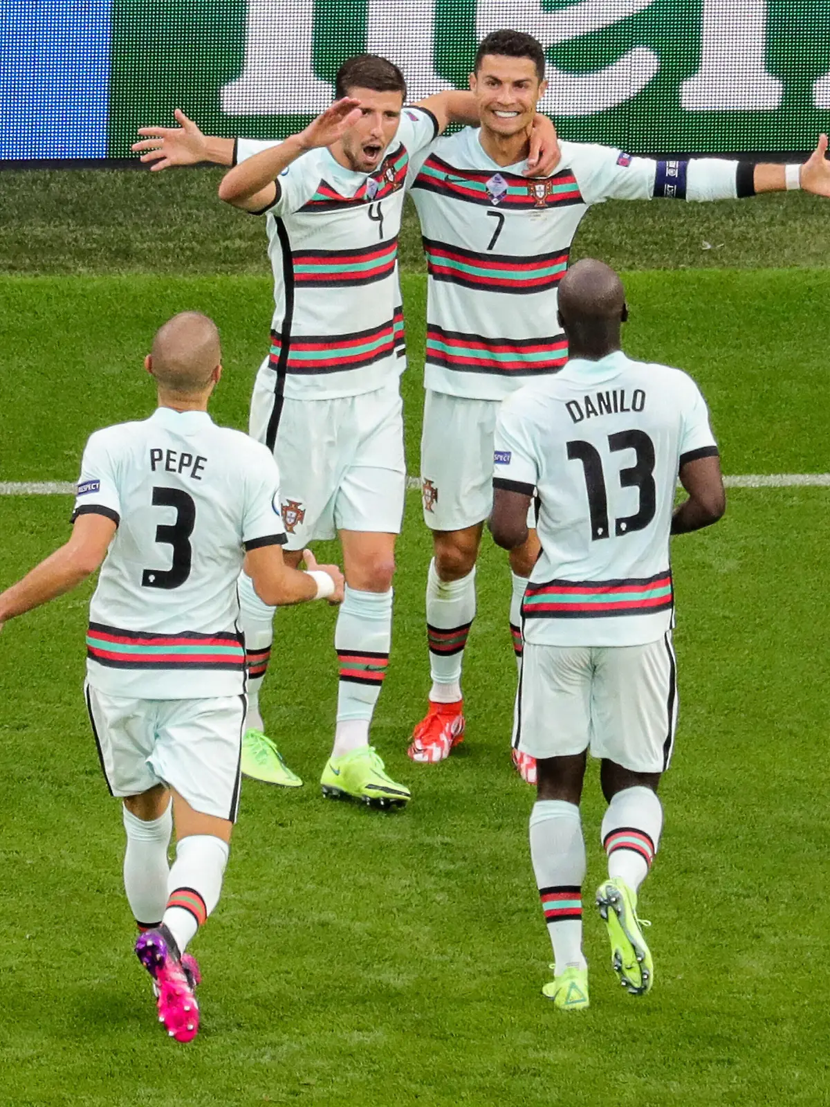  Budapest, Hungary, June 15h 2021: Cristiano Ronaldo 7 Portugal celebrates another goal with his teammates during the European Championship, EM, Europameisterschaft football match between Hungary and Portugal at Puskas Ar na in Budagpest, Hungary. PUBLICATIONxNOTxINxBRA