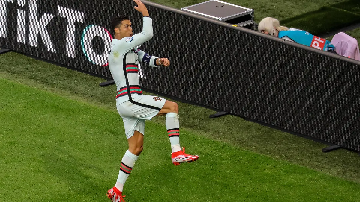 Budapest, Hungary, June 15h 2021: Cristiano Ronaldo 7 Portugal celebrates his goal during the European Championship, EM, Europameisterschaft football match between Hungary and Portugal at Puskas Ar na in Budagpest, Hungary. PUBLICATIONxNOTxINxBRA 