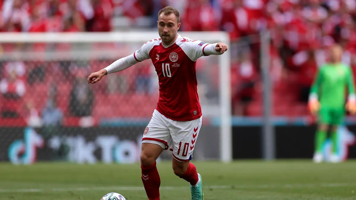 FILE - In this file photo dated Saturday, June 12, 2021, Denmark's Christian Eriksen controls the ball during the Euro 2020 soccer championship group B match against Finland at Parken stadium in Copenhagen, Denmark. Christian Eriksen has been discharged from the hospital nearly a week after collapsing on the field during a Euro 2020 soccer match, according to a statement from Danish soccer federation Friday June 18, 2021. (Wolfgang Rattay/Pool via AP)