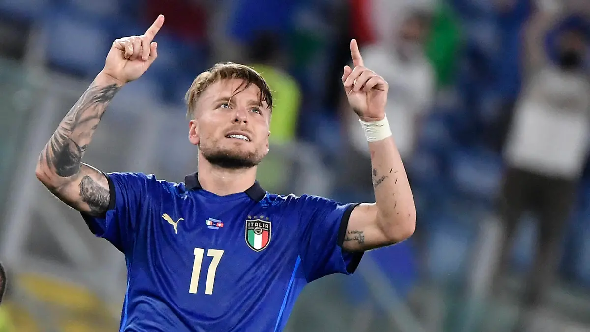 Ciro Immobile of Italy celebrates after scoring the goal of 3-0 during the UEFA EURO, EM, Europameisterschaft,Fussball 2020 Group stage - Group A football match between Italy and Switzerland at stadio Olimpico in Rome Italy, June 16th, 2021. Photo Andrea Staccioli / Insidefoto andreaxstaccioli 