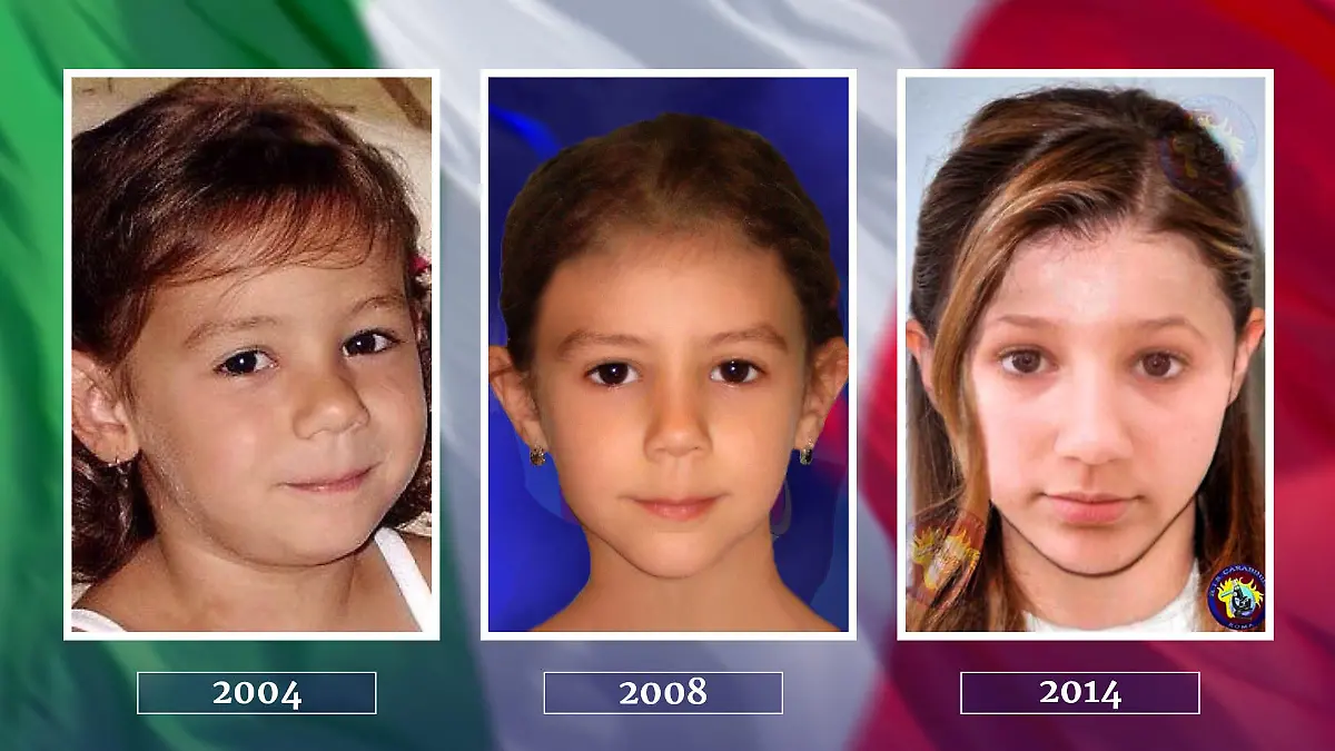 So könnte Denise Pipitone sich im Laufe der Jahre verändert haben: 2008 und 2014 erstellten die italienischen Behörden via Aging-Verfahren Bilder mit einer Prognose des aktuellen Aussehens des vermissten Mädchens.