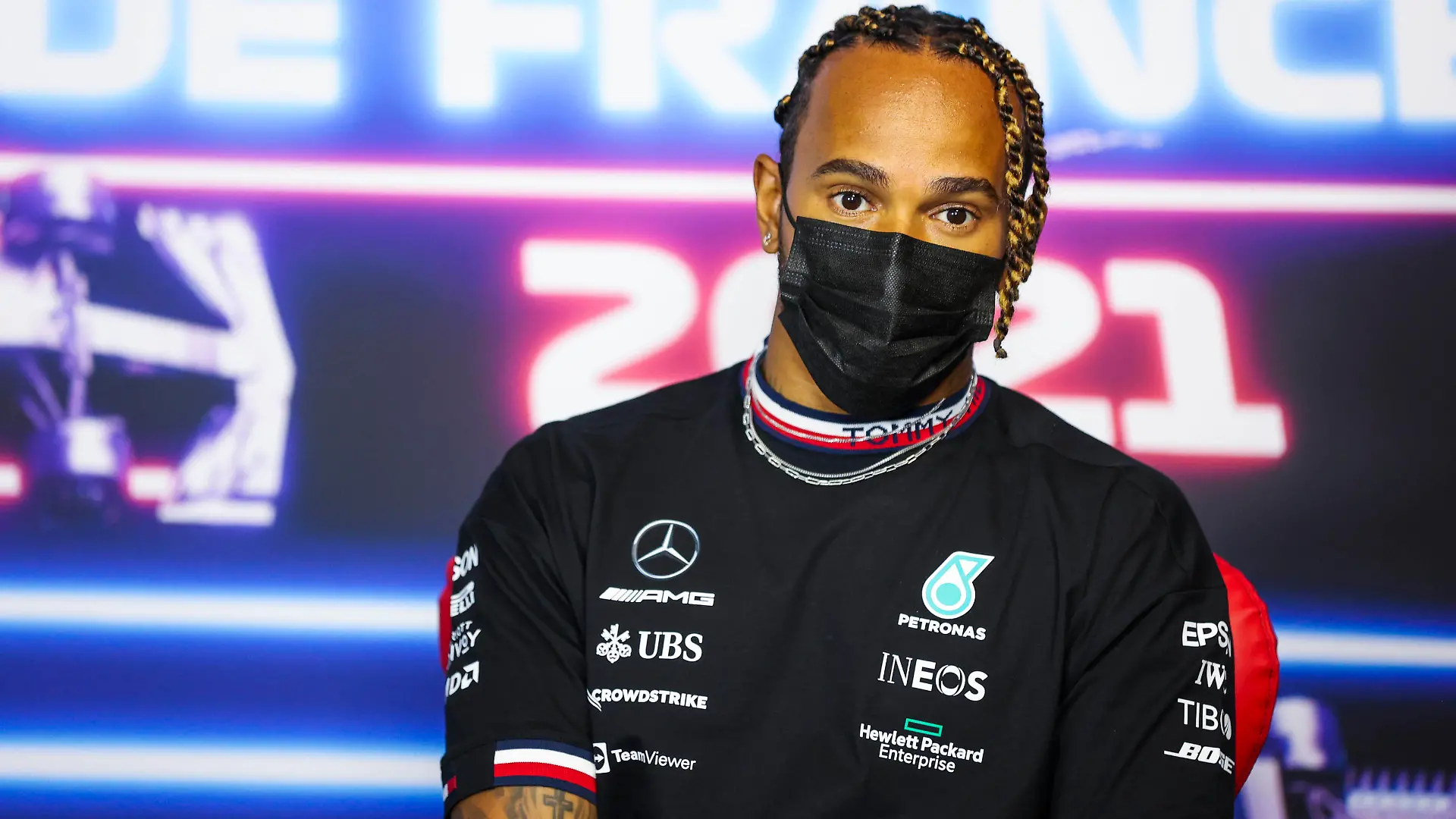 HAMILTON Lewis gbr, Mercedes AMG F1 GP W12 E Performance, portrait, press conference, PK, Pressekonferenz during the Formula 1 Emirates Grand Prix de France 2021, 7th round of the 2021 FIA Formula One World Championship, WM, Weltmeisterschaft from June 18 to 20, 2021 on the Circuit Paul Ricard, in Le Castellet, France - FORMULE 1 : Grand Prix de France - Circuit Paul-Ricard - 17/06/2021 DPPI/PANORAMIC PUBLICATIONxNOTxINxFRAxITAxBEL AV6_9437