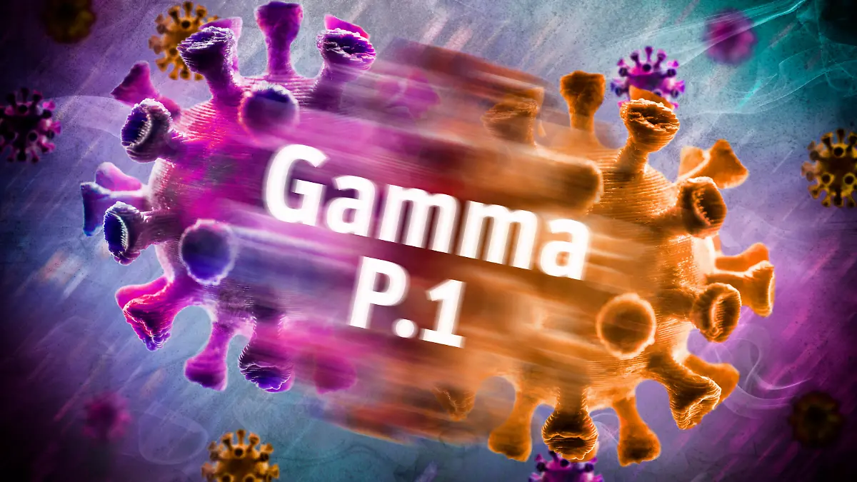  FOTOMONTAGE, Mutierter Coronavirus, Symbolfoto Gamma-Variante P.1 *** PHOTOMONTAGE, Mutated coronavirus, symbol photo gamma variant P 1