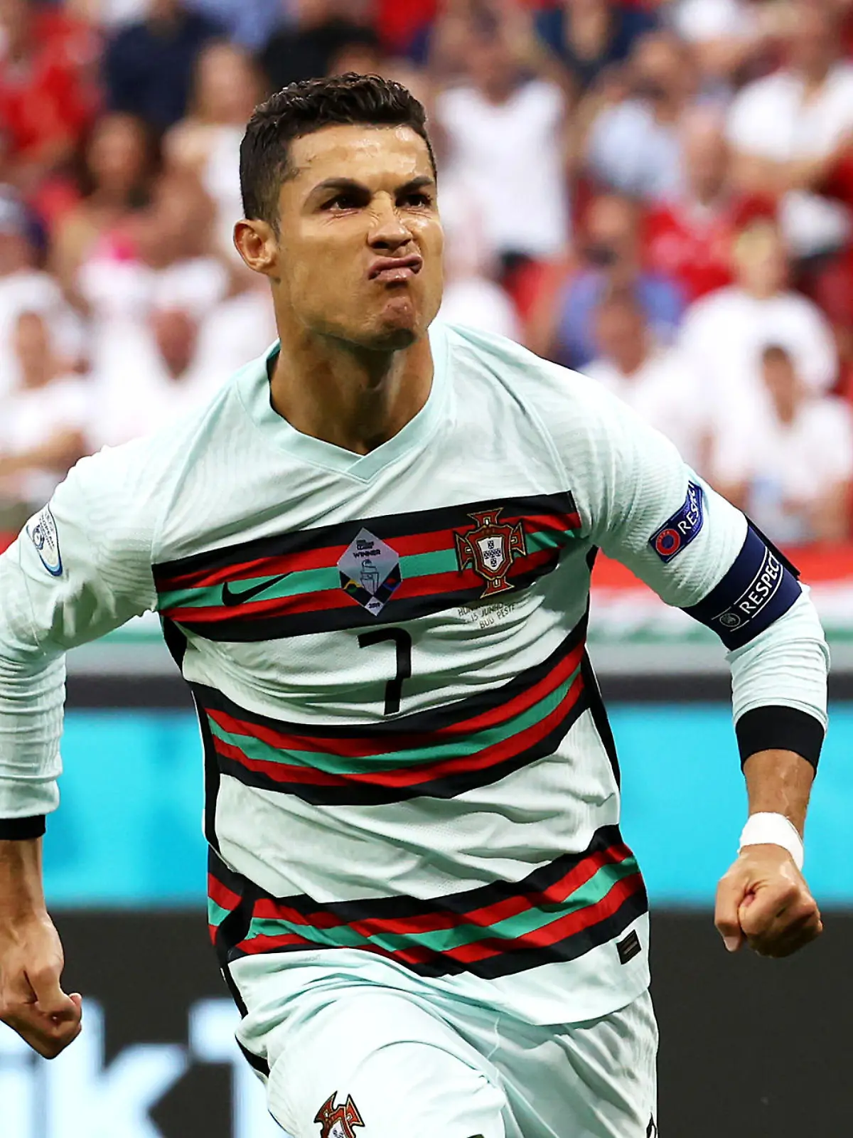 BUDAPEST, HUNGARY - JUNE 15: Cristiano Ronaldo of Portugal celebrates after scoring their side's second goal during the UEFA Euro 2020 Championship Group F match between Hungary and Portugal at Puskas Arena on June 15, 2021 in Budapest, Hungary. (Photo by Bernadett Szabo - Pool/Getty Images) ***BESTPIX***