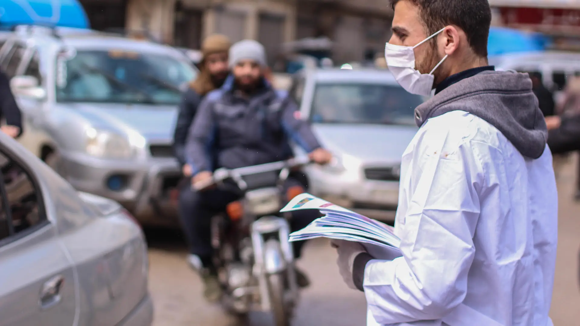 March 19, 2020: Pictures of a group of health directorate employees in Idlib governorate, northern Syria, distributing flyers to educate citizens about the Corona virus (Credit Image: Moawia Atrash/ZUMA Wire)

Pictured: GV,General View
Ref: SPL5157492 180320 NON-EXCLUSIVE
Picture by: Zuma / SplashNews.com

Splash News and Pictures
Los Angeles: 310-821-2666
New York: 212-619-2666
London: +44 (0)20 7644 7656
Berlin: +49 175 3764 166
photodesk@splashnews.com

World Rights, No Argentina Rights, No Belgium Rights, No China Rights, No Czechia Rights, No Finland Rights, No Hungary Rights, No Japan Rights, No Mexico Rights, No Netherlands Rights, No Norway Rights, No Peru Rights, No Portugal Rights, No Slovenia Rights, No Sweden Rights, No Switzerland Rights, No Taiwan Rights, No United Kingdom Rights

