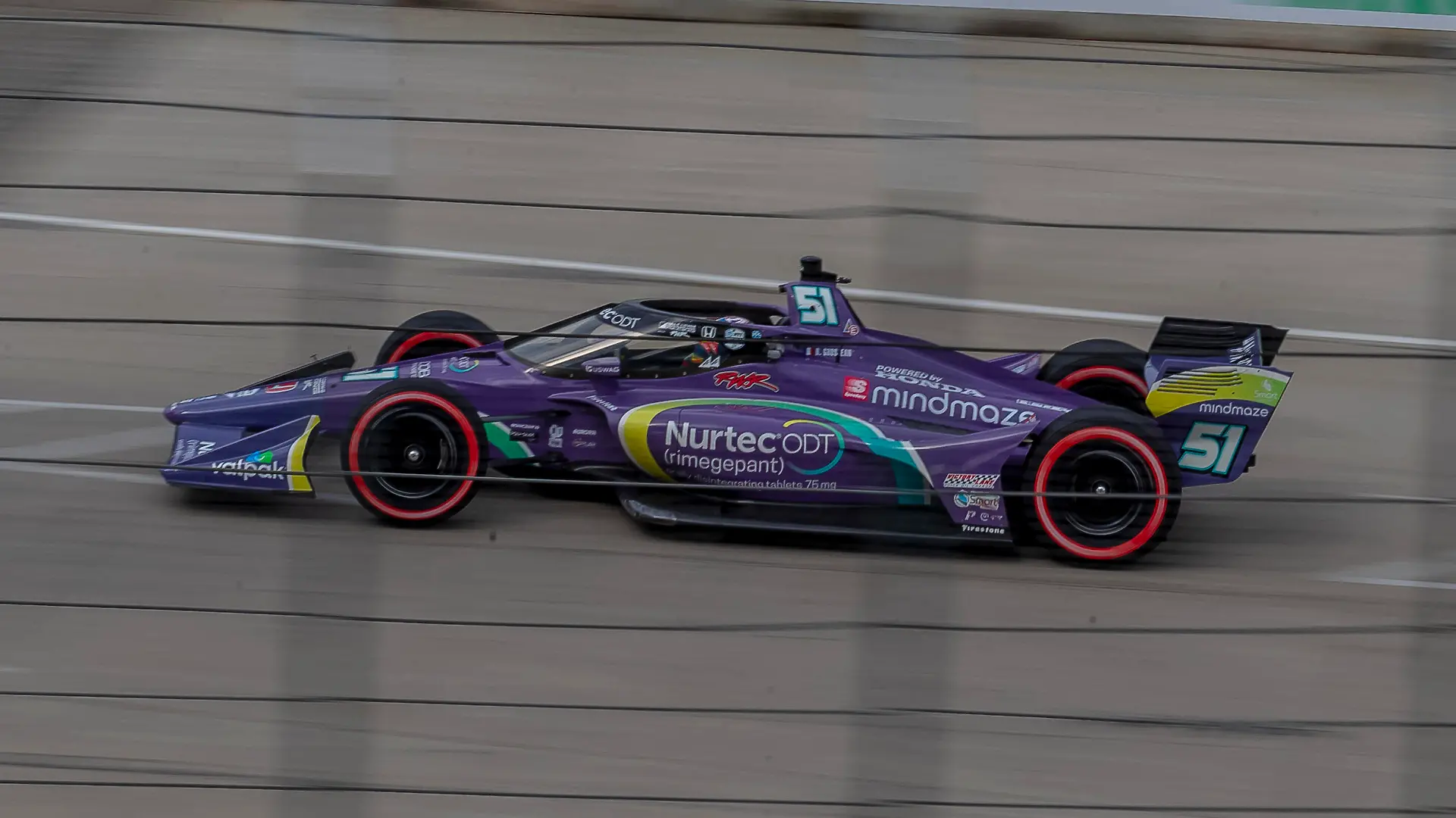 DETROIT, MI - JUNE 13: NTT Indy Car series driver Romain Grosjean 51 drives through turn 2 during qualifications before the Chevrolet Detroit Grand Prix Race 2 on June 13, 2021 at the Raceway at Belle Isle Park in Detroit, Michigan. Photo by Brian Spurlock/Icon Sportswire AUTO: JUN 13 IndyCar, Indy Car, IRL, USA - Raceway at Belle Isle Park Race 2 Icon210613192 