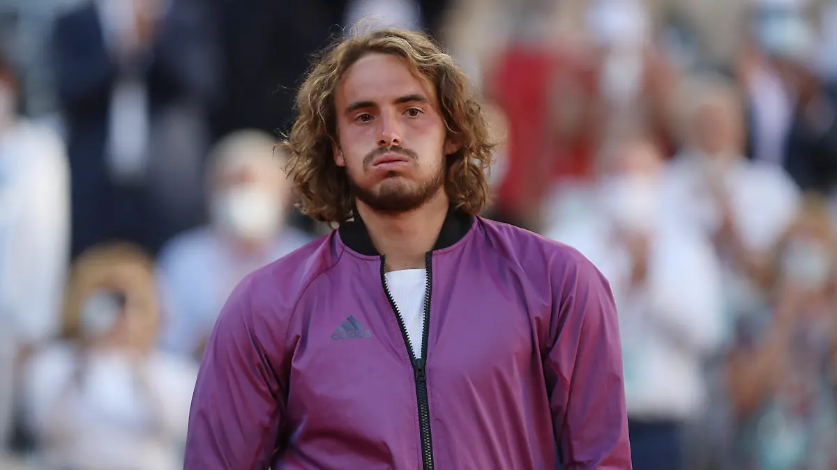 210614 -- PARIS, June 14, 2021 -- Stefanos Tsitsipas of Greece reacts during the awarding ceremony after the Men s Singles finals match against Novak Djokovic of Serbia at the French Open tennis tournament at Roland Garros in Paris, France, June 13, 2021. SPFRANCE-PARIS-TENNIS-ROLAND GARROS-FRENCH OPEN-MEN S SINGLES-FINALS GaoxJing PUBLICATIONxNOTxINxCHN