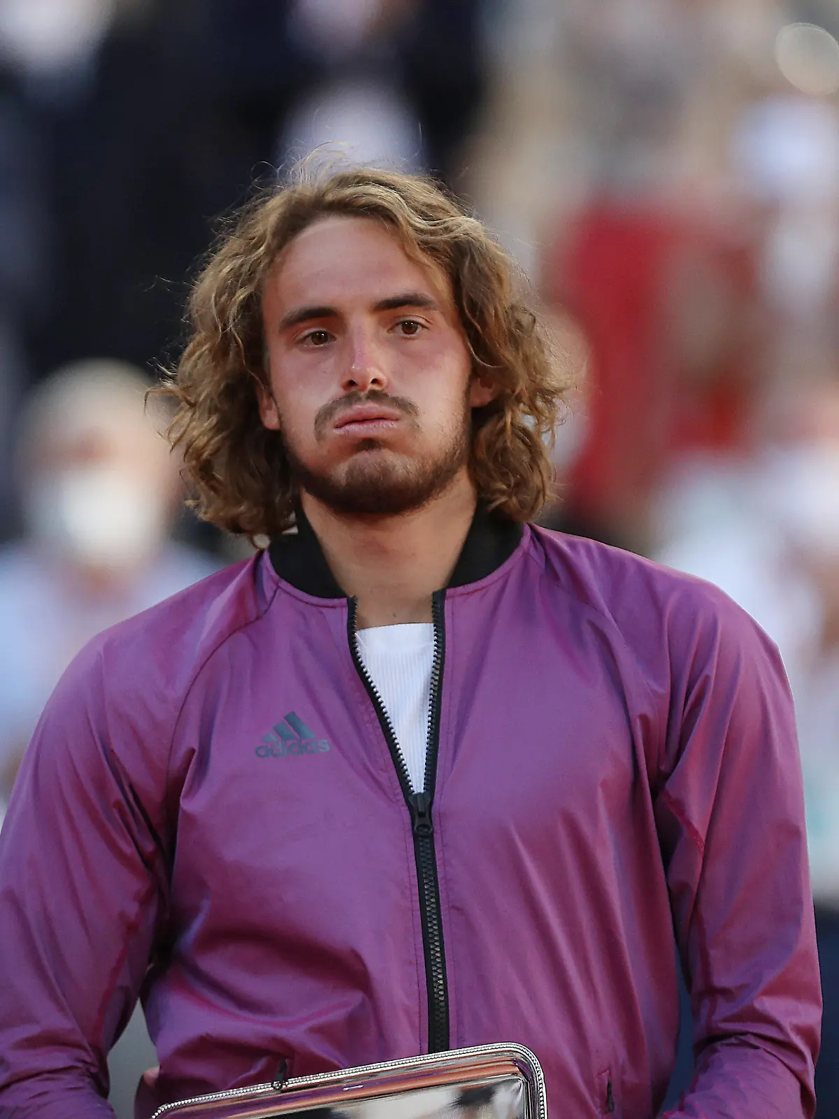 210614 -- PARIS, June 14, 2021 -- Stefanos Tsitsipas of Greece reacts during the awarding ceremony after the Men s Singles finals match against Novak Djokovic of Serbia at the French Open tennis tournament at Roland Garros in Paris, France, June 13, 2021.  SPFRANCE-PARIS-TENNIS-ROLAND GARROS-FRENCH OPEN-MEN S SINGLES-FINALS GaoxJing PUBLICATIONxNOTxINxCHN 
