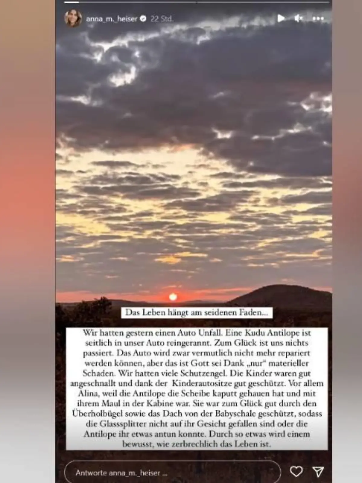 Der Schreck sitzt tief! "Bauer sucht Frau"-Kandidatin Anna Heiser berichtet in ihrer Insta-Story von einem gefährlichen Autounfall mit der ganzen Familie