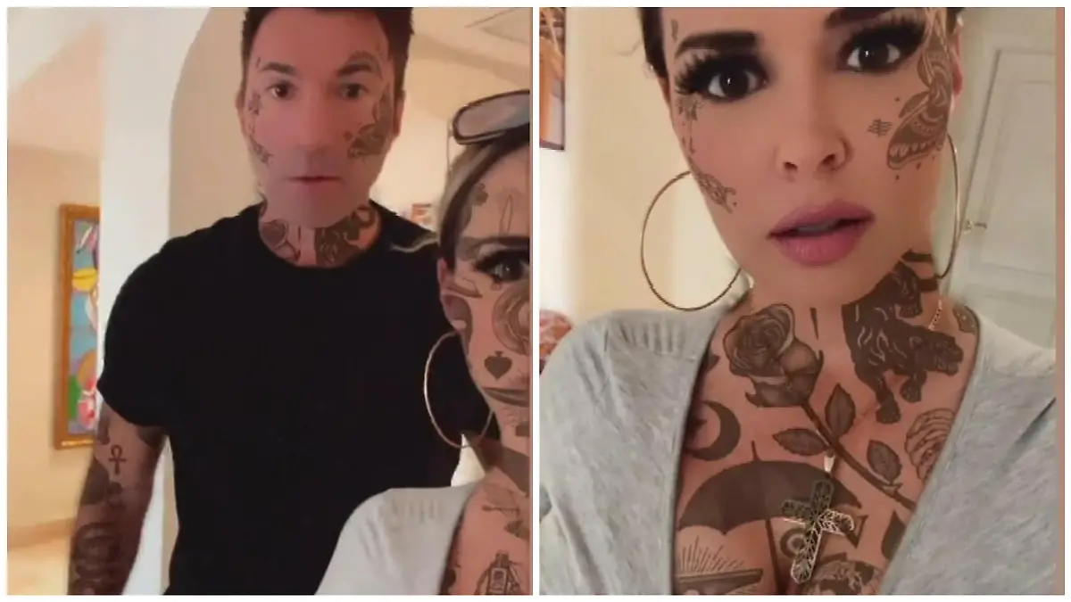 Spielen mit einem Instagram-Filter herum: Daniela Katzenberger und Lucas Cordalis mit Tattoos.
