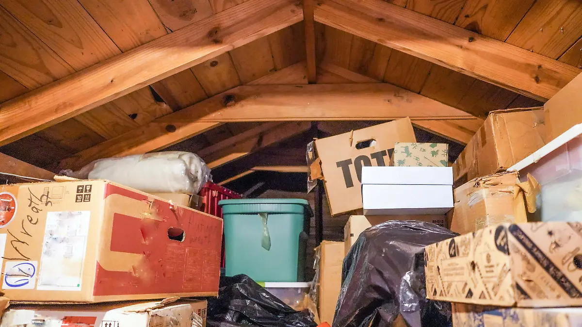 A disorganized attic. loft, or crawl-space above the residential garage.