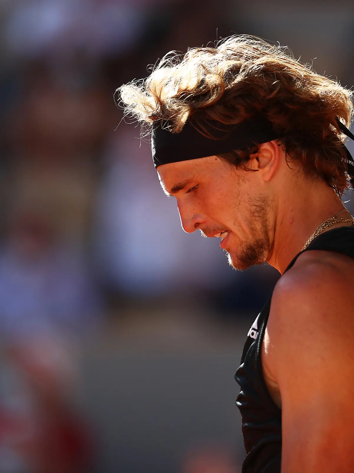PARIS, FRANCE - JUNE 11: Alexander Zverev of Germany reacts during his Men's Singles Semi Final match against Stefanos Tsitsipas of Greece on day Thirteen of the 2021 French Open at Roland Garros on June 11, 2021 in Paris, France. (Photo by Julian Finney/Getty Images)