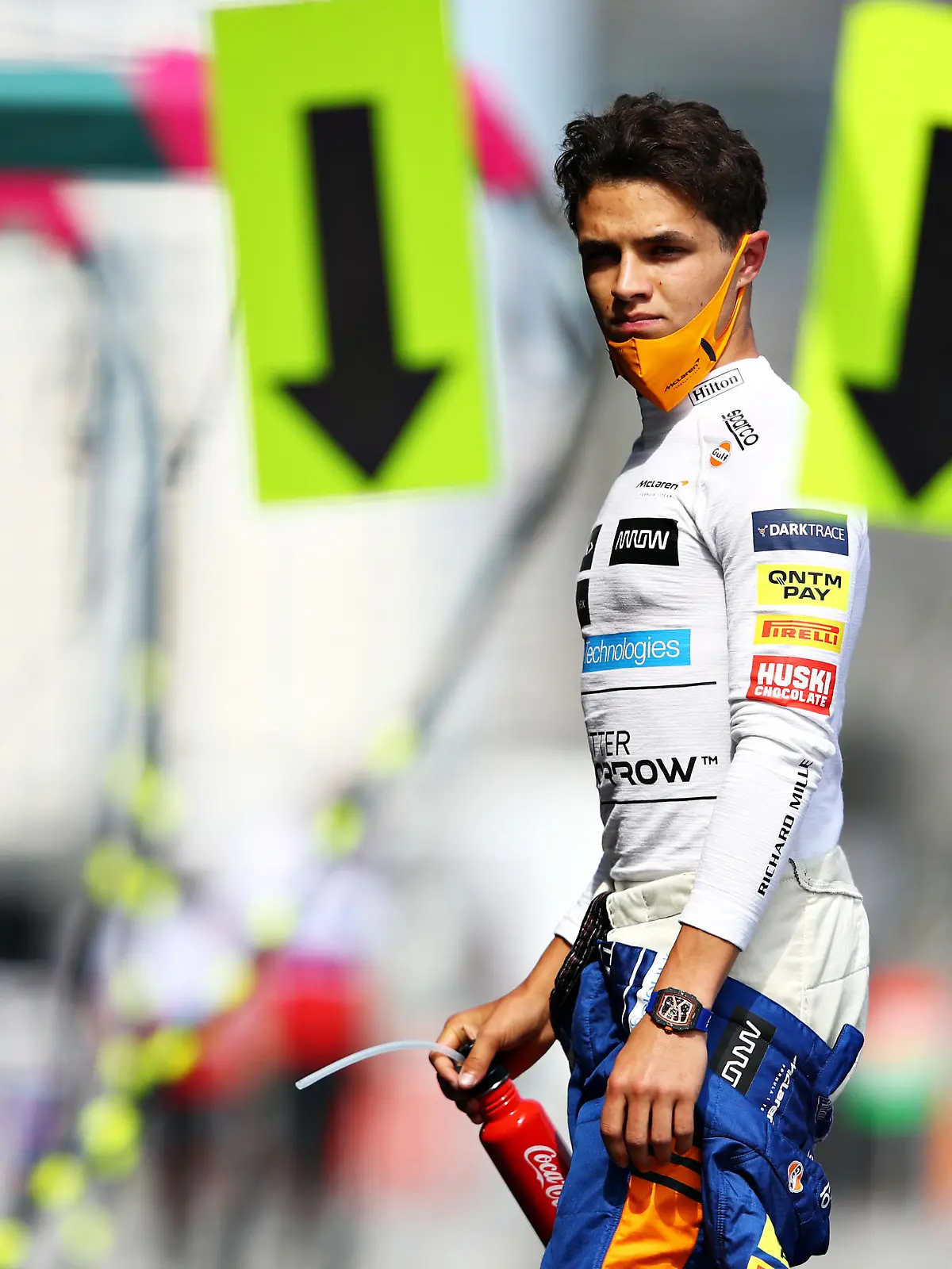BAKU, AZERBAIJAN - JUNE 06: Lando Norris of Great Britain and McLaren F1 walks in the Pitlane prior to the F1 Grand Prix of Azerbaijan at Baku City Circuit on June 06, 2021 in Baku, Azerbaijan. (Photo by Mark Thompson/Getty Images)