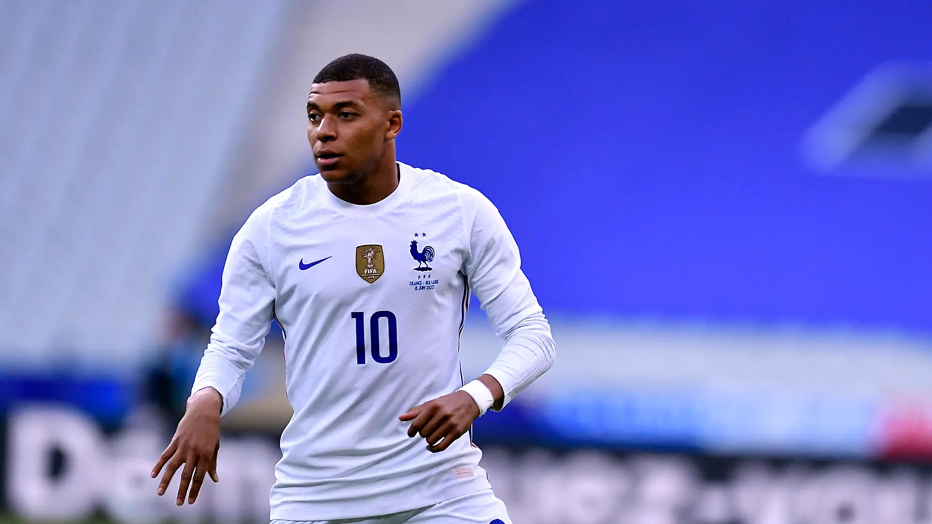 PARIS, FRANCE - JUNE 08: Kylian Mbappe of France looks on during the international friendly match between France and Bulgaria at Stade de France on June 08, 2021 in Paris, France. (Photo by Aurelien Meunier/Getty Images)