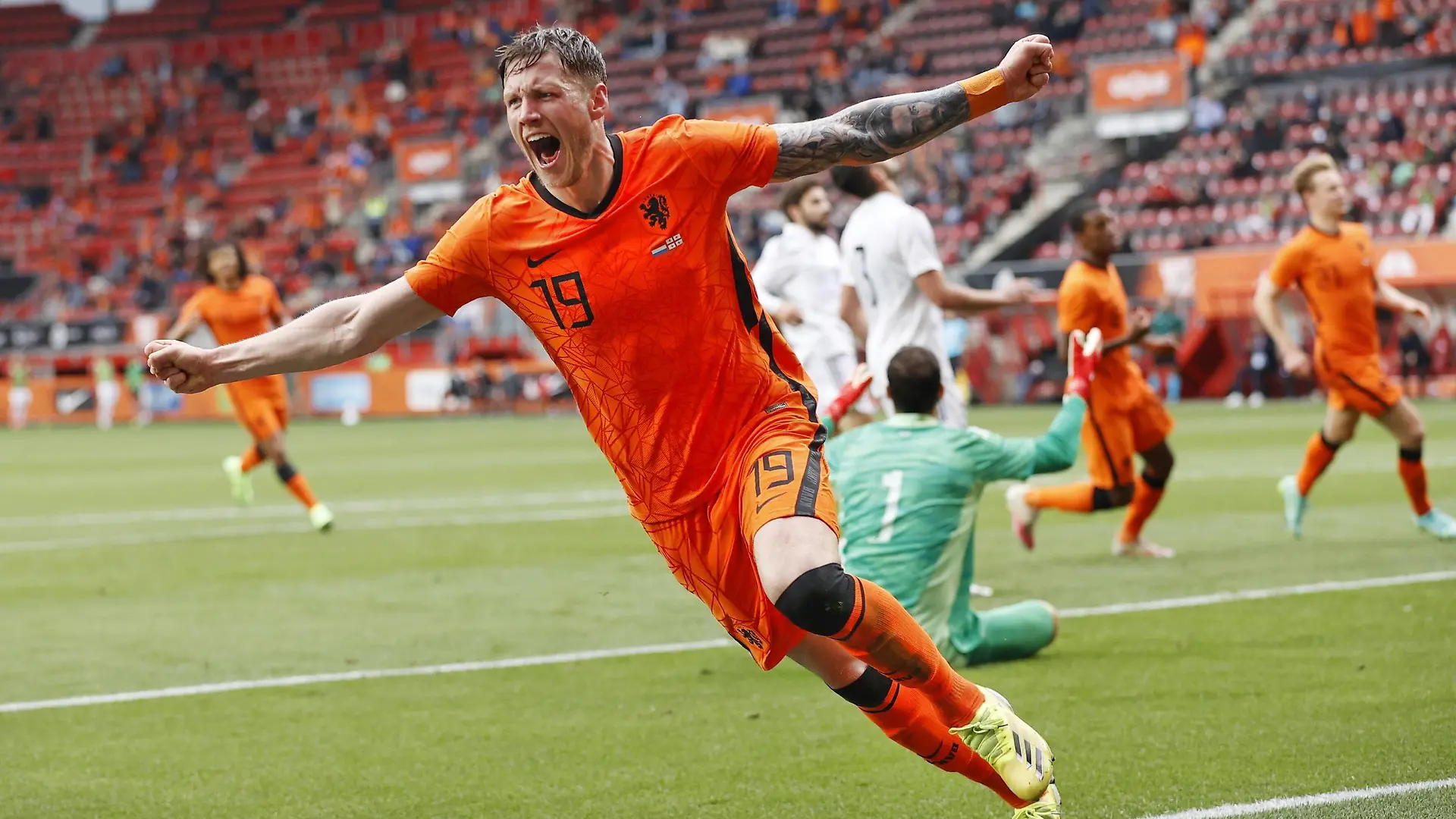 Fußball, Länderspiel, Niederlande - Georgien ENSCHEDE, 06-06-2021 Grolsch Veste Stadium, Friendly match Netherlands - Georgia . Netherlands player Wout Weghorst scores 2-0 Netherlands - Georgia PUBLICATIONxNOTxINxNED x12066843x Copyright: