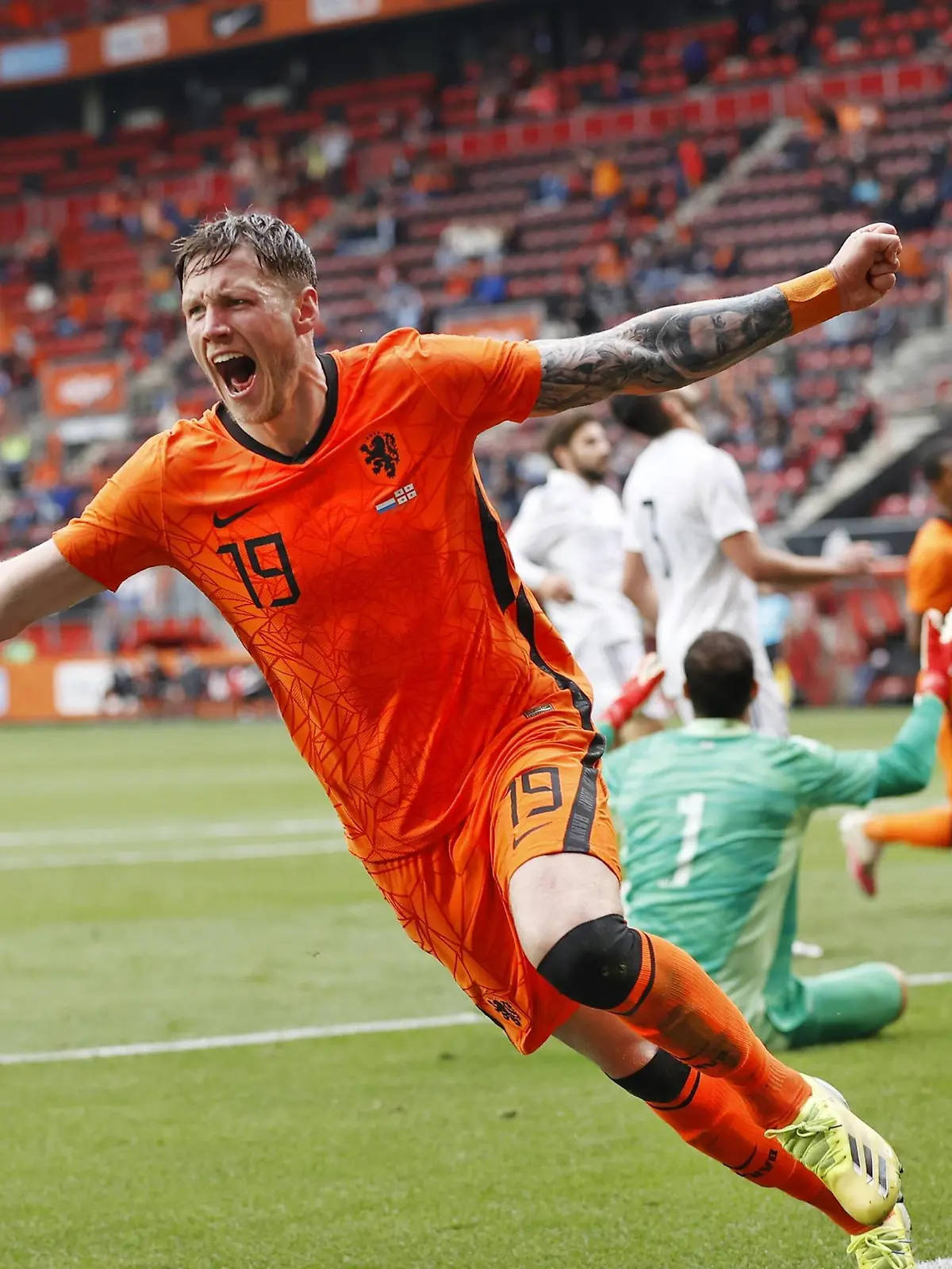  Fußball, Länderspiel, Niederlande - Georgien ENSCHEDE, 06-06-2021 Grolsch Veste Stadium, Friendly match Netherlands - Georgia . Netherlands player Wout Weghorst scores 2-0 Netherlands - Georgia PUBLICATIONxNOTxINxNED x12066843x Copyright: