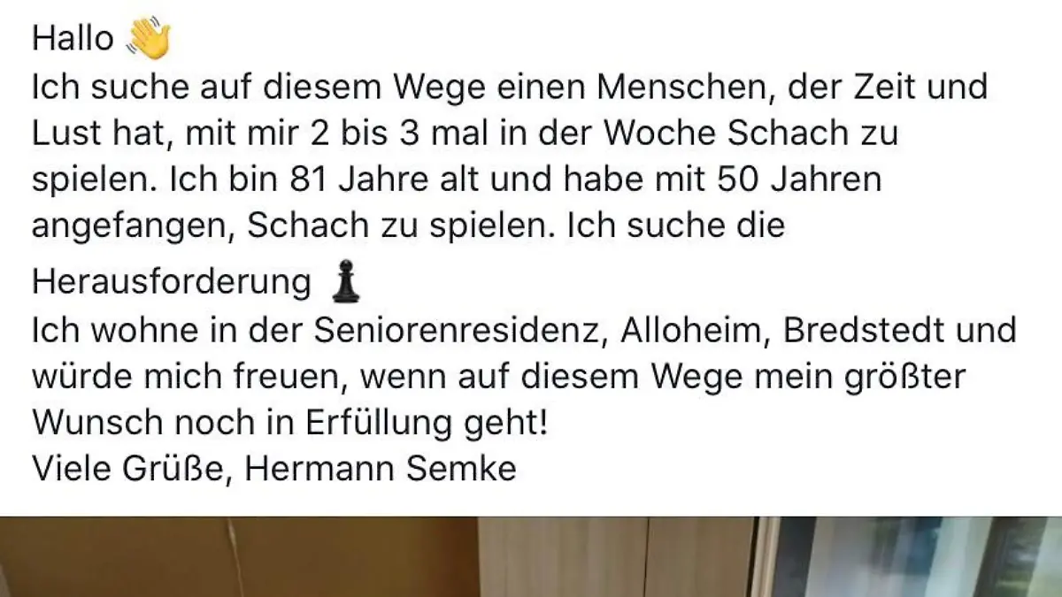 Facebook Aufruf - Schachgegner gesucht.