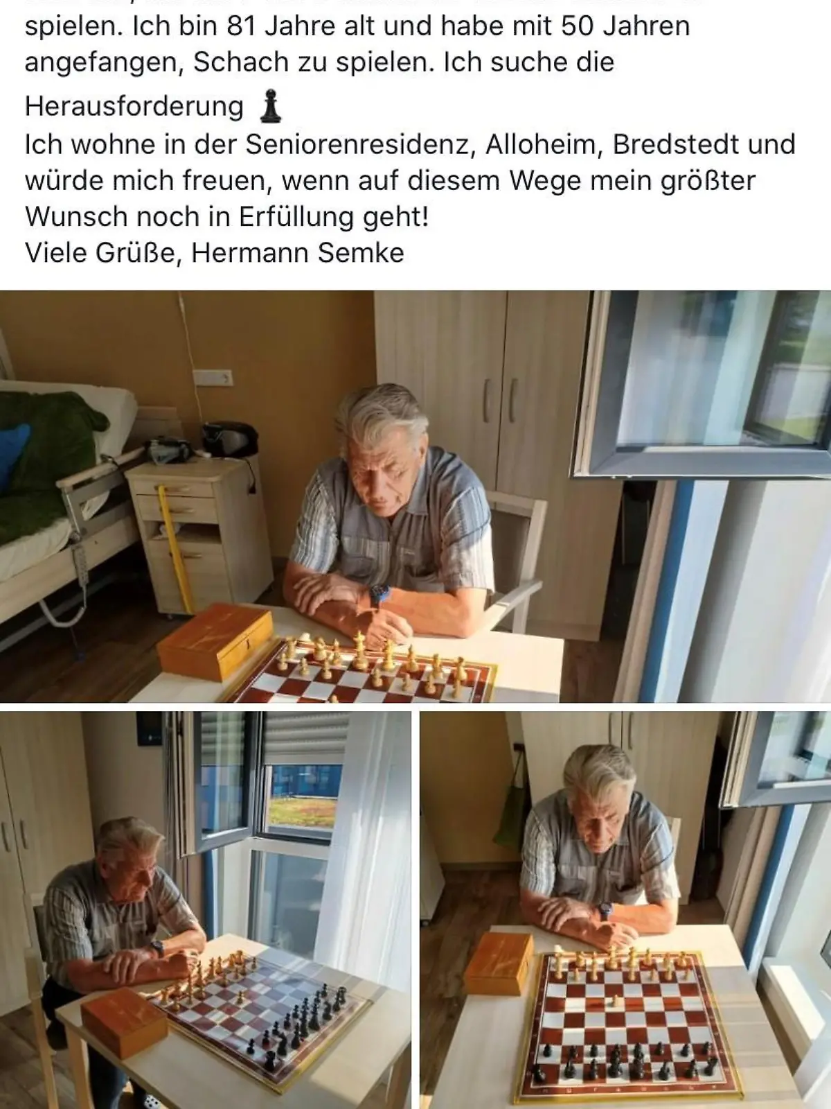 Facebook Aufruf - Schachgegner gesucht.