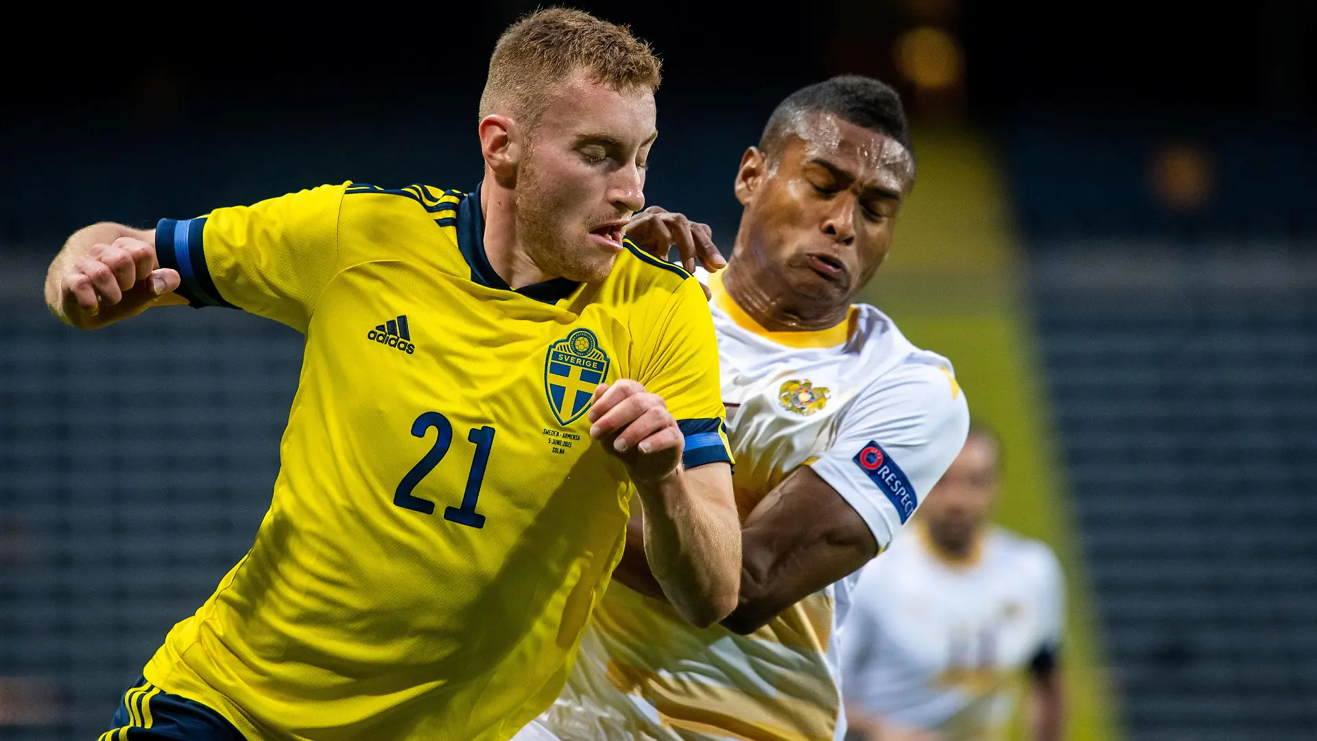  210605 Dejan Kulusevski of Sweden and Wbemyar Angulo Mosquera of Armenia during the International Friendly, Länderspiel, Nationalmannschaft football match between Sweden and Armenia on June 5, 2021 in Stockholm. Photo: Joel Marklund / BILDBYRAN / kod JM / JM0121 bbeng fotboll football soccer fotball landskamp träningslandskamp international friendly sverige sweden sverige a armenien armenia *** 210605 Dejan Kulusevski of Sweden and Wbemyar Angulo Mosquera of Armenia during the international friendly football match between Sweden and Armenia on June 5, 2021 in Stockholm Photo Joel Marklund BILDBYRAN code JM JM0121, PUBLICATIONxNOTxINxSWExNORxAUT Copyright: JOELxMARKLUND BB210605JM043 