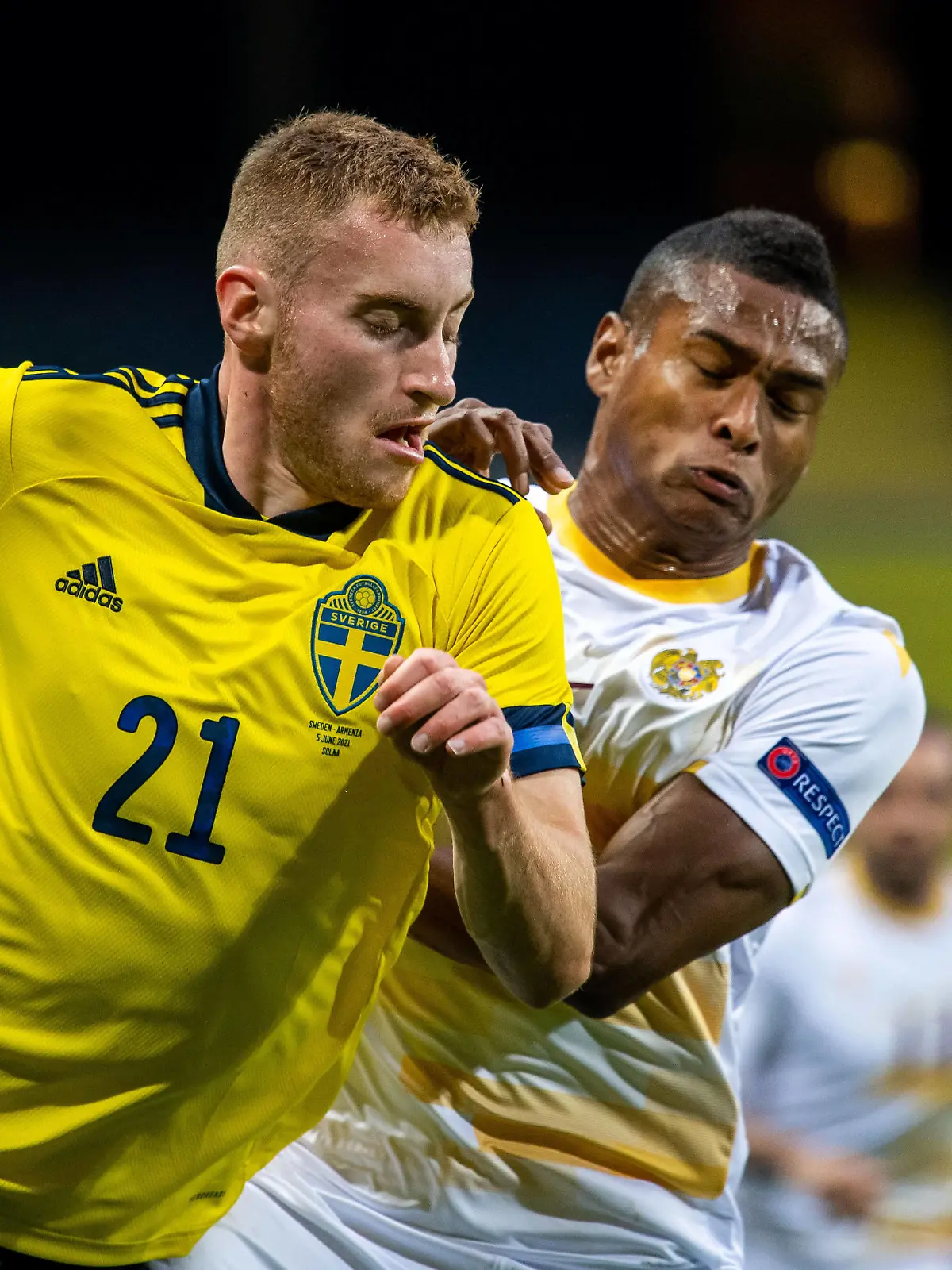  210605 Dejan Kulusevski of Sweden and Wbemyar Angulo Mosquera of Armenia during the International Friendly, Länderspiel, Nationalmannschaft football match between Sweden and Armenia on June 5, 2021 in Stockholm. Photo: Joel Marklund / BILDBYRAN / kod JM / JM0121 bbeng fotboll football soccer fotball landskamp träningslandskamp international friendly sverige sweden sverige a armenien armenia *** 210605 Dejan Kulusevski of Sweden and Wbemyar Angulo Mosquera of Armenia during the international friendly football match between Sweden and Armenia on June 5, 2021 in Stockholm Photo Joel Marklund BILDBYRAN code JM JM0121, PUBLICATIONxNOTxINxSWExNORxAUT Copyright: JOELxMARKLUND BB210605JM043 