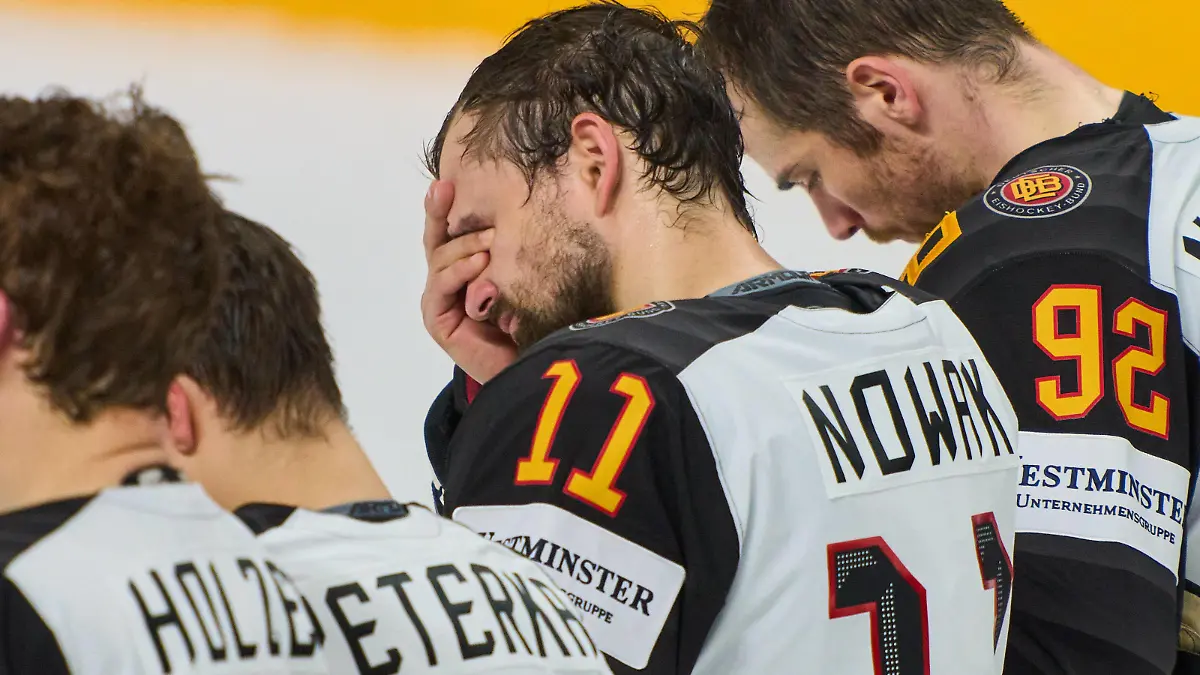 Marco Nowak 11 of Germany Marcel Noebels 92 of Germany USA - GERMANY IIHF Ice hockey, Eishockey WORLD CHAMPIONSHIPS Final for 3rd place in Riga, Latvia, Lettland, June 6, 2021, Season 2020/2021