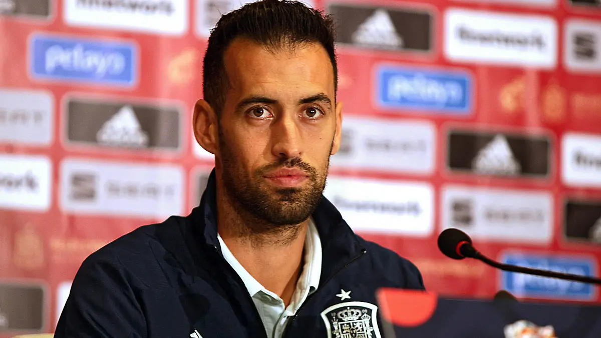 KYIV, UKRAINE - OCTOBER 12, 2020 - Midfielder of Barcelona and the national football team of Spain Sergio Busquets ispictured during the press conference, PK, Pressekonferenz ahead of the UEFA Nations League matchday 4 game against the Ukrainian team, Kyiv, capital of Ukraine. Pre-match news conference of Sergio Busquets in Kyiv Copyright: xYevhenxKotenkox