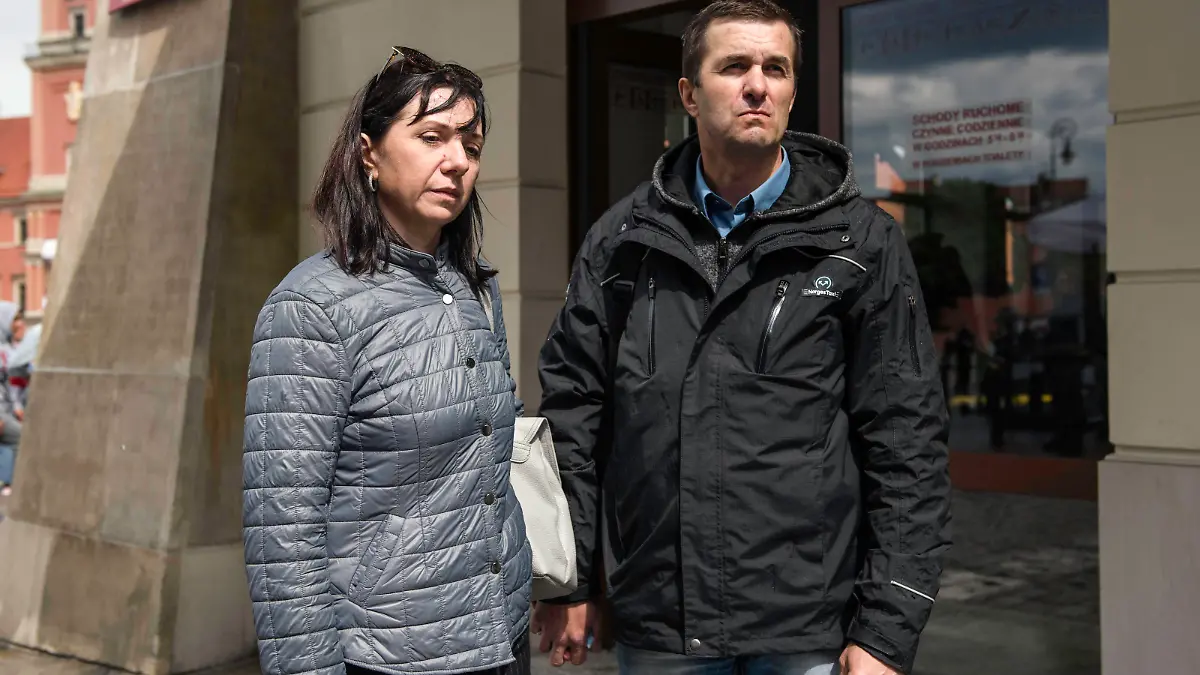  May 29, 2021, Warsaw, Masovian, Poland: Parents of Roman Protasevich , Natalia and Dmitri are seen during the demonstration..In Warsaw, Belarusians living in Poland and Poles gathered to demonstrate in solidarity with the Belarusian Nation and to protest against the arrest of Roman Protasevich and the repressions on activists by Aleksander Lukashenko. Warsaw Poland - ZUMAs197 20210529_zaa_s197_108 Copyright: xAttilaxHusejnowx