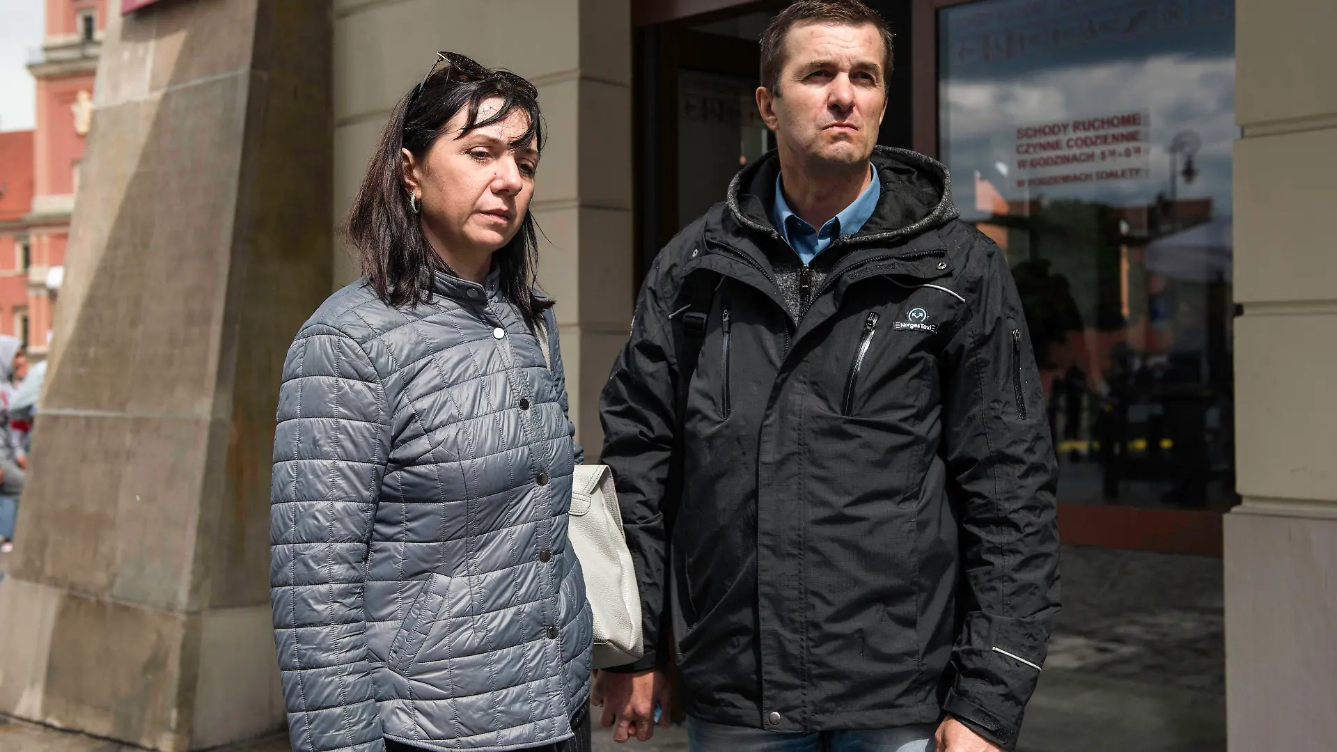 May 29, 2021, Warsaw, Masovian, Poland: Parents of Roman Protasevich , Natalia and Dmitri are seen during the demonstration..In Warsaw, Belarusians living in Poland and Poles gathered to demonstrate in solidarity with the Belarusian Nation and to protest against the arrest of Roman Protasevich and the repressions on activists by Aleksander Lukashenko. Warsaw Poland - ZUMAs197 20210529_zaa_s197_108 Copyright: xAttilaxHusejnowx