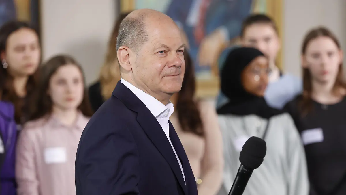 Olaf Scholz, Bundeskanzler, Deutschland, Berlin, Bundeskanzleramt, Auftaktveranstaltung zum Girls Day 2023 *** Olaf Scholz, Federal Chancellor, Germany, Berlin, Federal Chancellery, launch event for Girls Day 2023