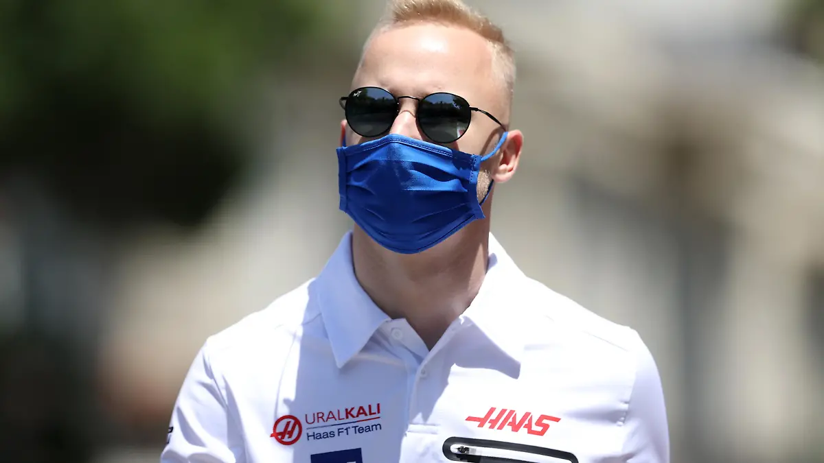 BAKU, AZERBAIJAN - JUNE 03: Nikita Mazepin of Russia and Haas F1 walks the track during previews ahead of the F1 Grand Prix of Azerbaijan at Baku City Circuit on June 03, 2021 in Baku, Azerbaijan. (Photo by Clive Rose/Getty Images)