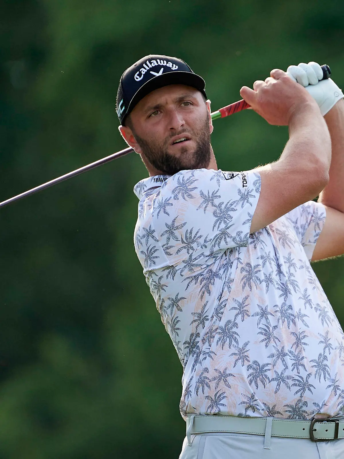 DUBLIN, OH - JUNE 05: Jon Rahm ESP watches his tee shot on 18 during the third round of the Memorial Tournament at Muirfield Village Golf Club in Dublin, Ohio on June 05, 2021. Photo by Shelley Lipton/Icon Sportswire GOLF: JUN 05 PGA, Golf Herren - the Memorial Tournament Icon2106058753 