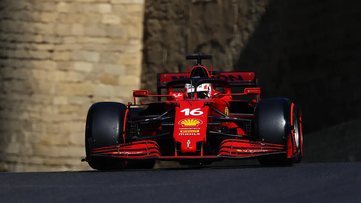 BAKU, AZERBAIJAN - JUNE 05: Charles Leclerc of Monaco driving the (16) Scuderia Ferrari SF21 on track during qualifying ahead of the F1 Grand Prix of Azerbaijan at Baku City Circuit on June 05, 2021 in Baku, Azerbaijan. (Photo by Francois Nel/Getty Images)
